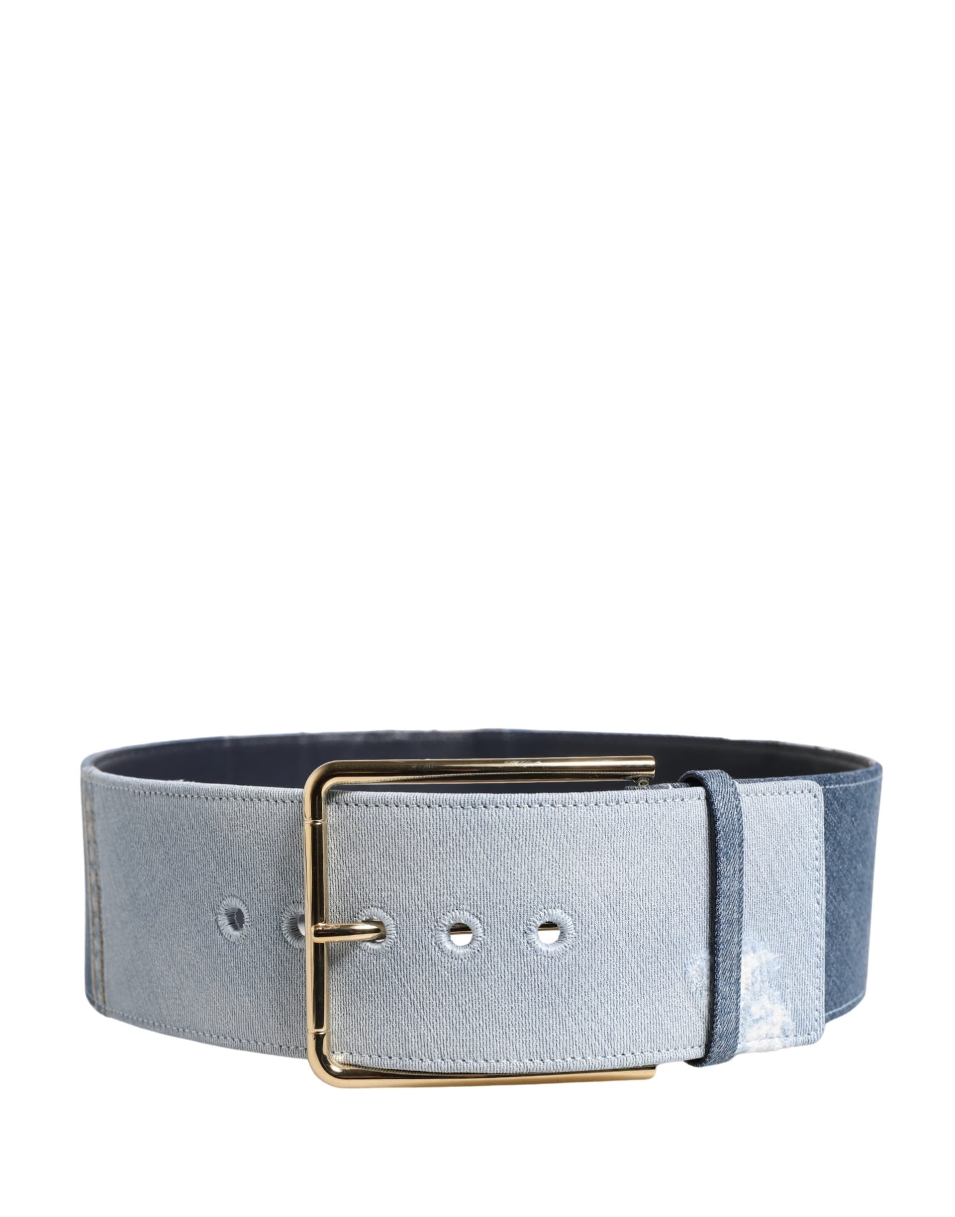Dolce & Gabbana Blue Two Tone Denim Gold Metal Buckle Belt - 2