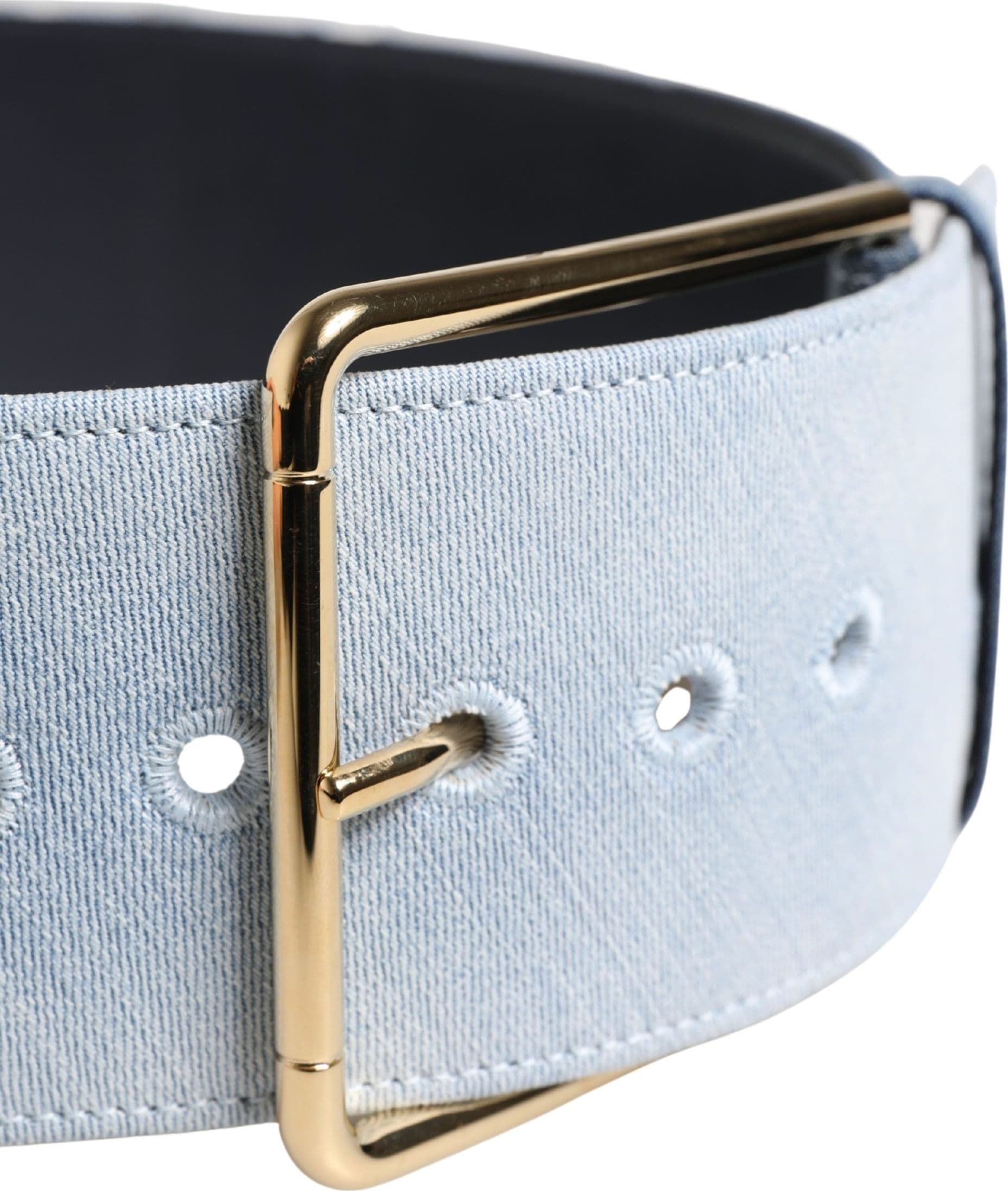 Dolce & Gabbana Blue Two Tone Denim Gold Metal Buckle Belt - 3