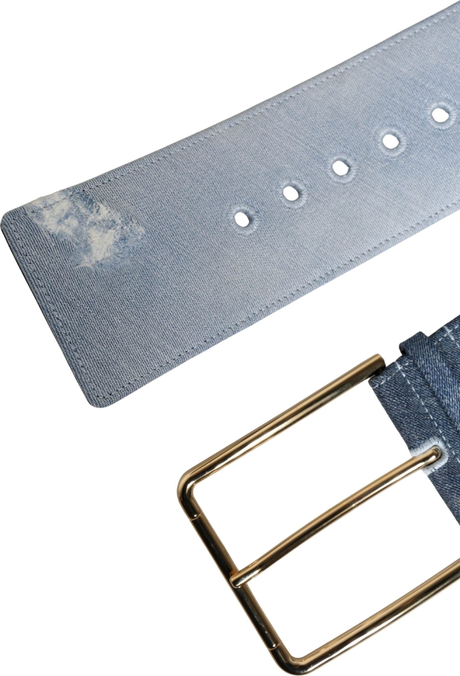 Dolce & Gabbana Blue Two Tone Denim Gold Metal Buckle Belt - 6
