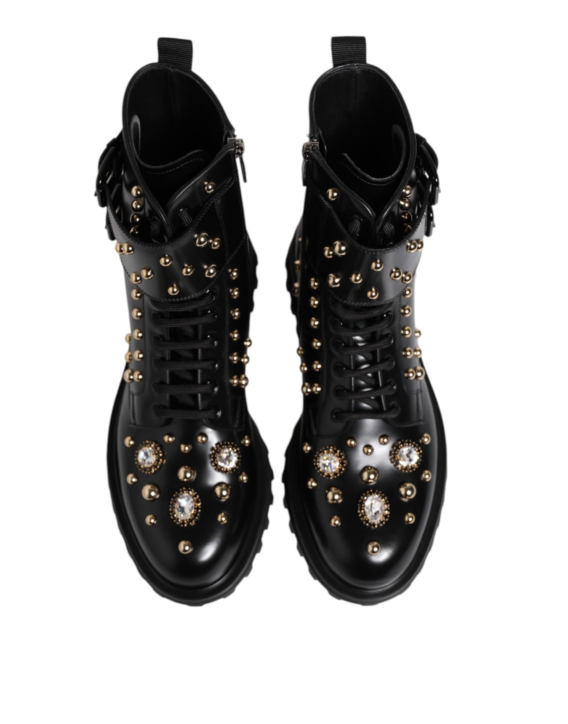 Dolce & Gabbana Black Studded Lace Up Mid Calf Boots Shoes - 2