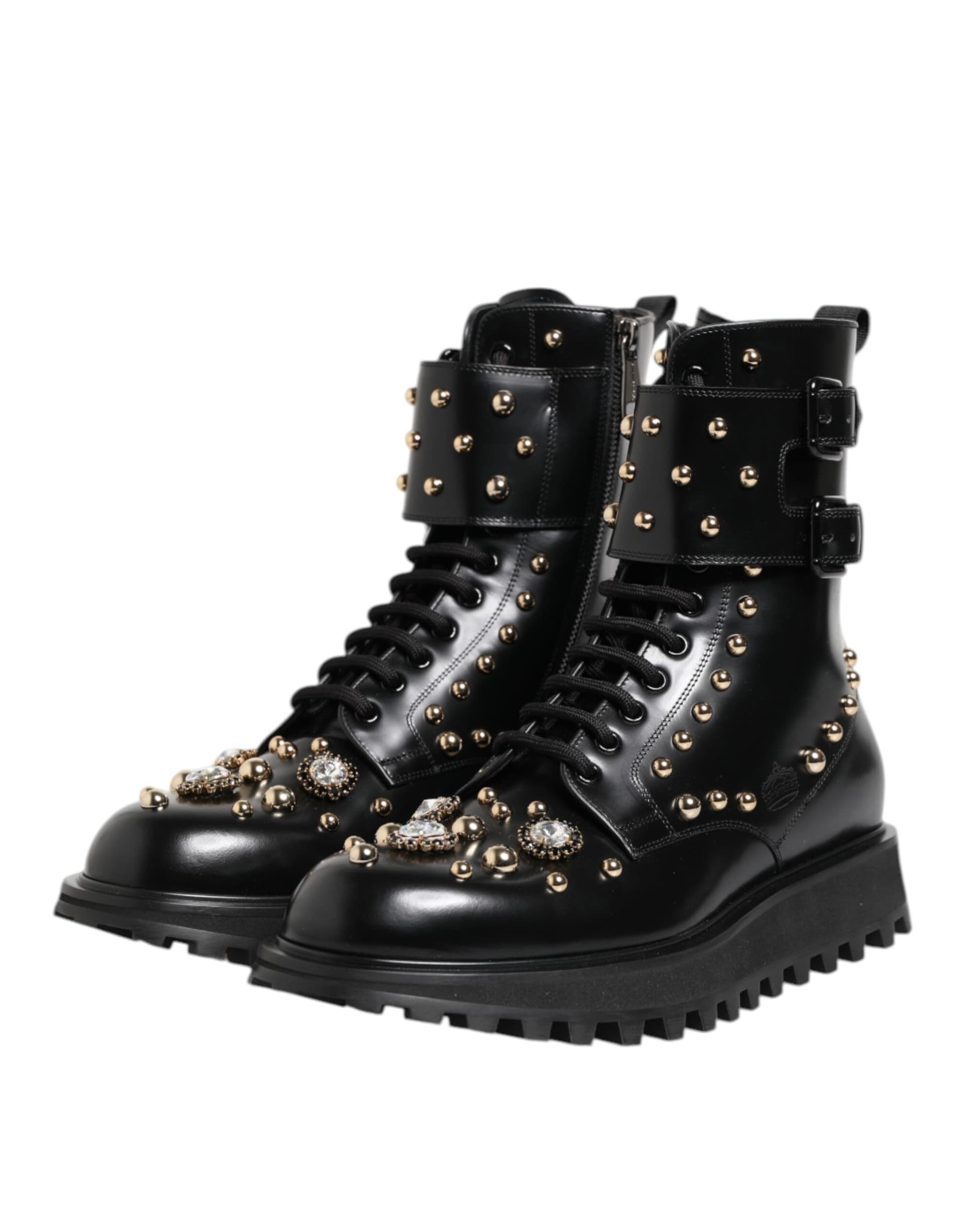 Dolce & Gabbana Black Studded Lace Up Mid Calf Boots Shoes - 3