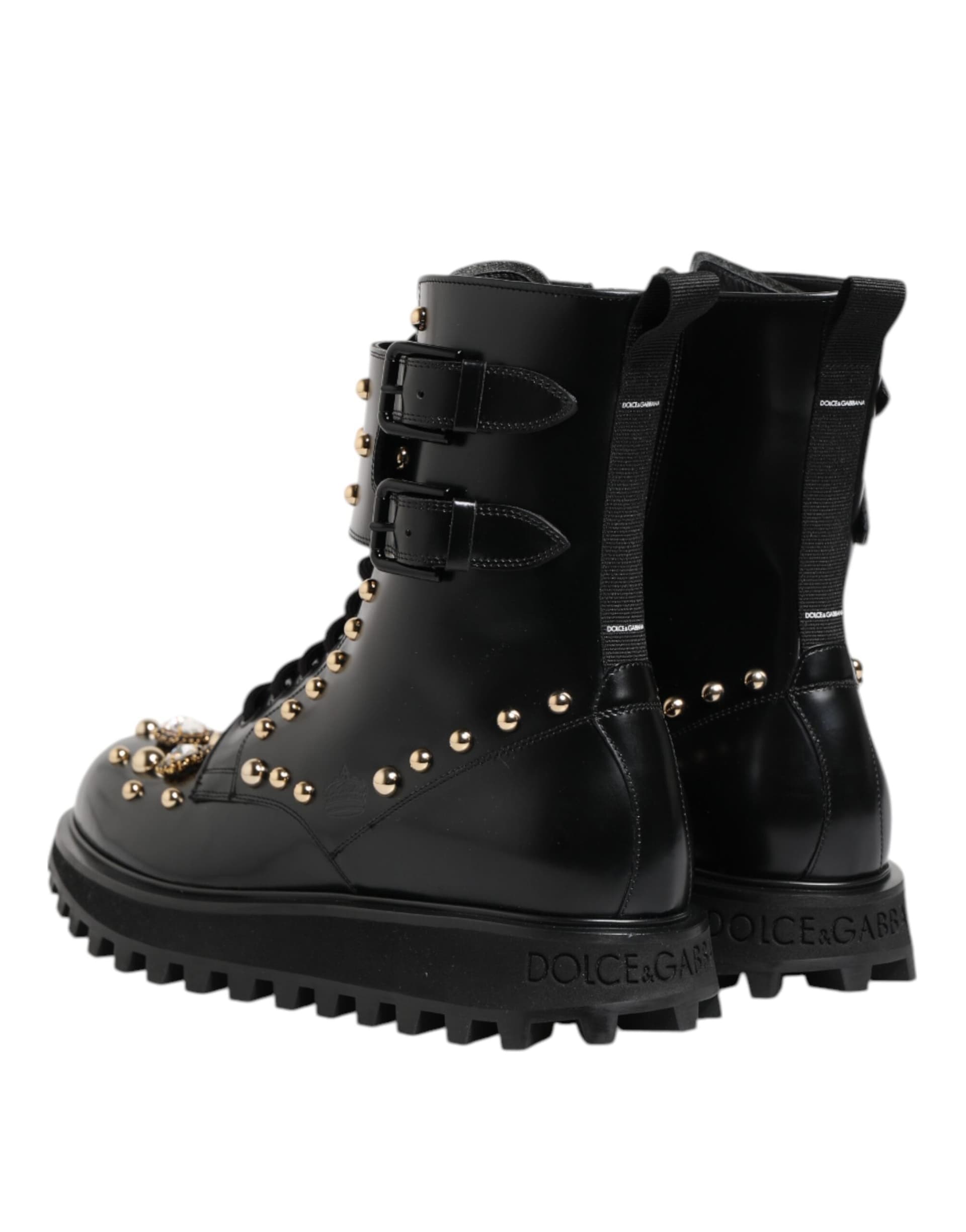 Dolce & Gabbana Black Studded Lace Up Mid Calf Boots Shoes - 4