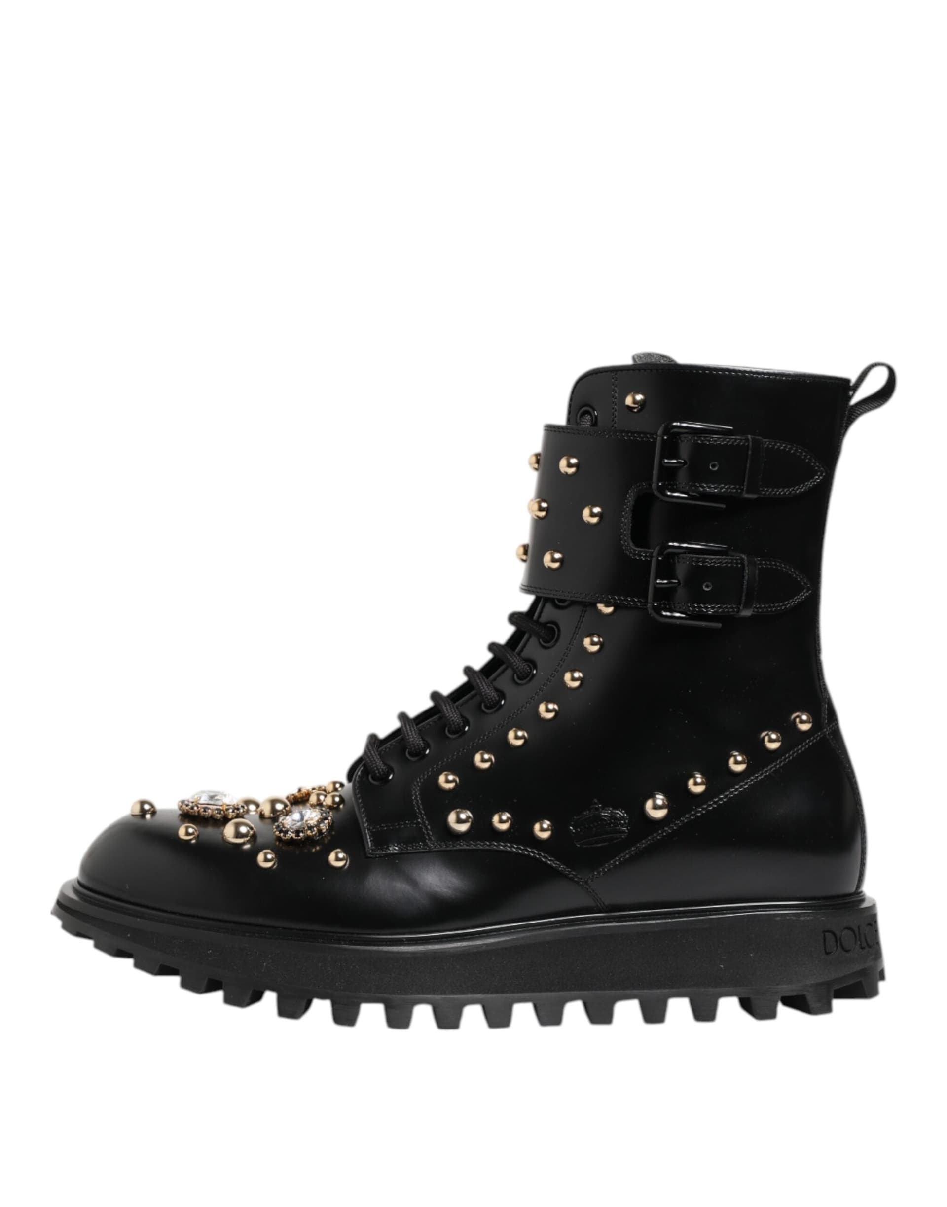 Dolce & Gabbana Black Studded Lace Up Mid Calf Boots Shoes - 5