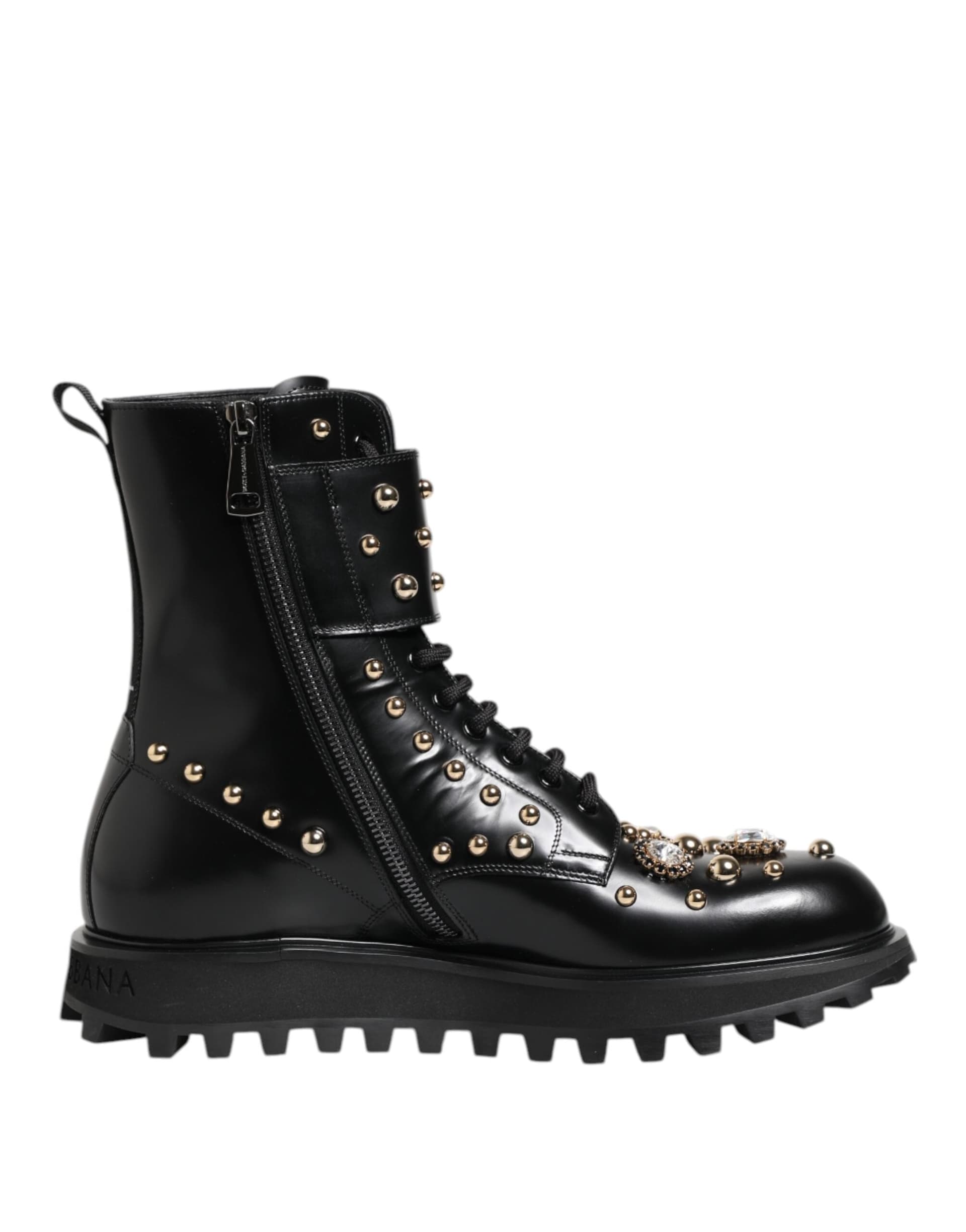 Dolce & Gabbana Black Studded Lace Up Mid Calf Boots Shoes - 6