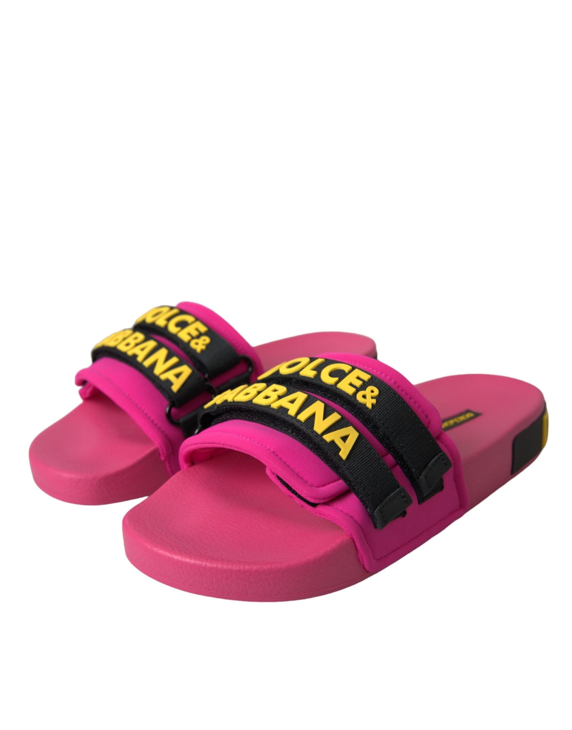 Dolce & Gabbana Pink Black Logo Beachwear Flats Sandals Shoes - 2