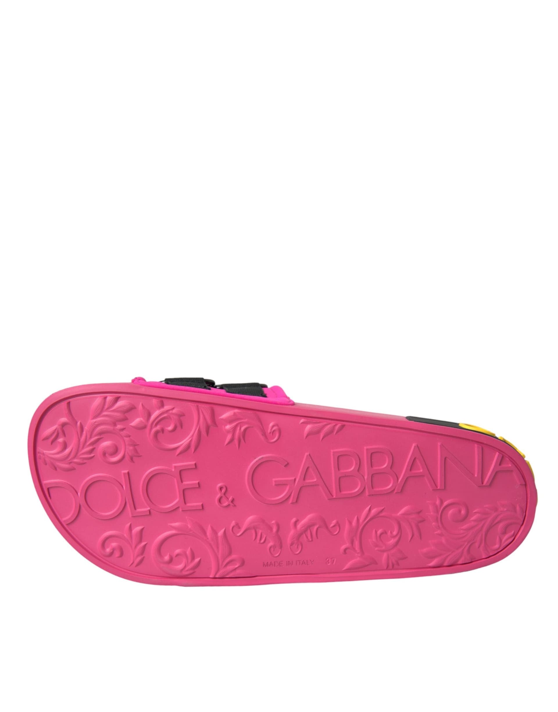 Dolce & Gabbana Pink Black Logo Beachwear Flats Sandals Shoes - 6