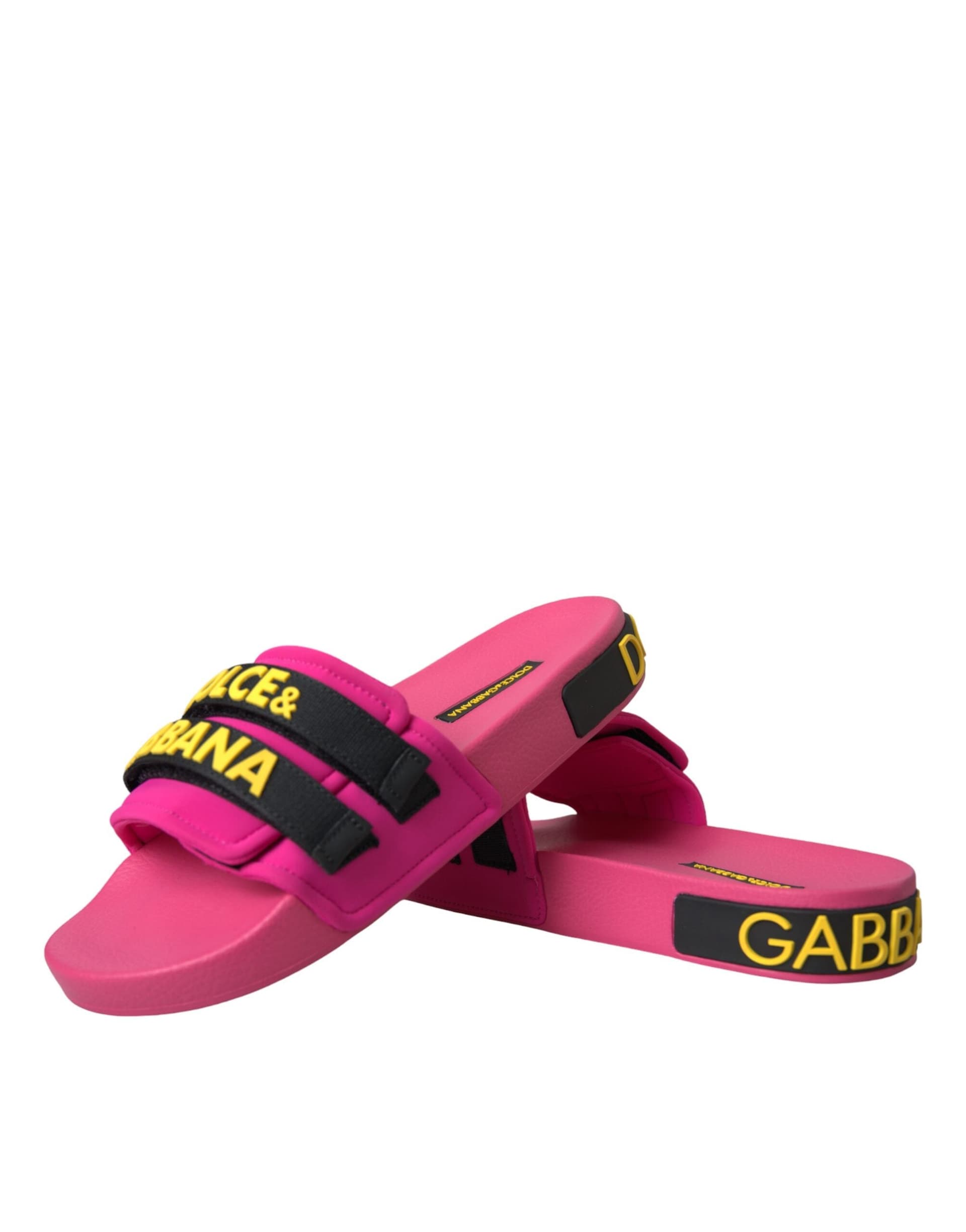 Dolce & Gabbana Pink Black Logo Beachwear Flats Sandals Shoes - 7