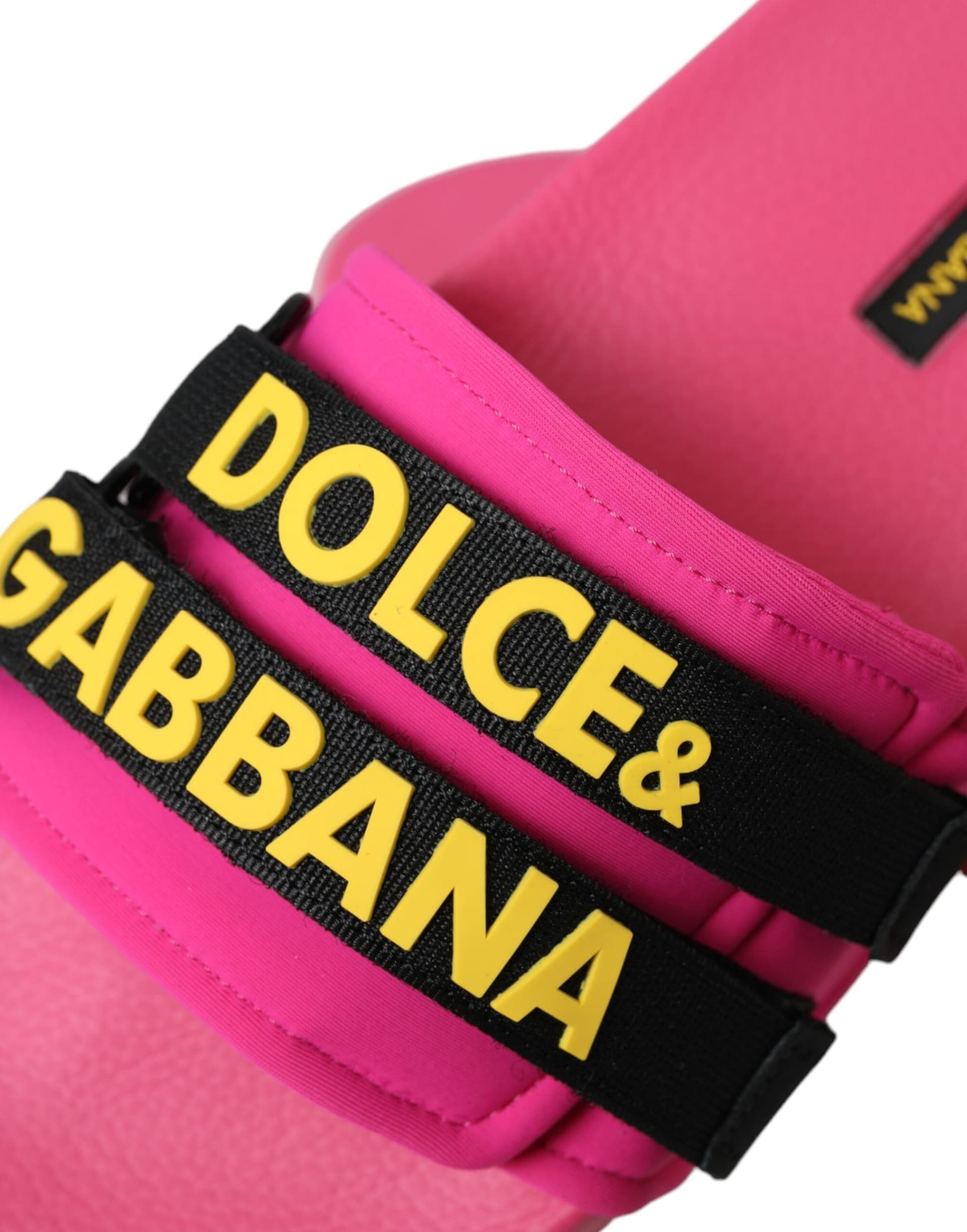 Dolce & Gabbana Pink Black Logo Beachwear Flats Sandals Shoes - 8