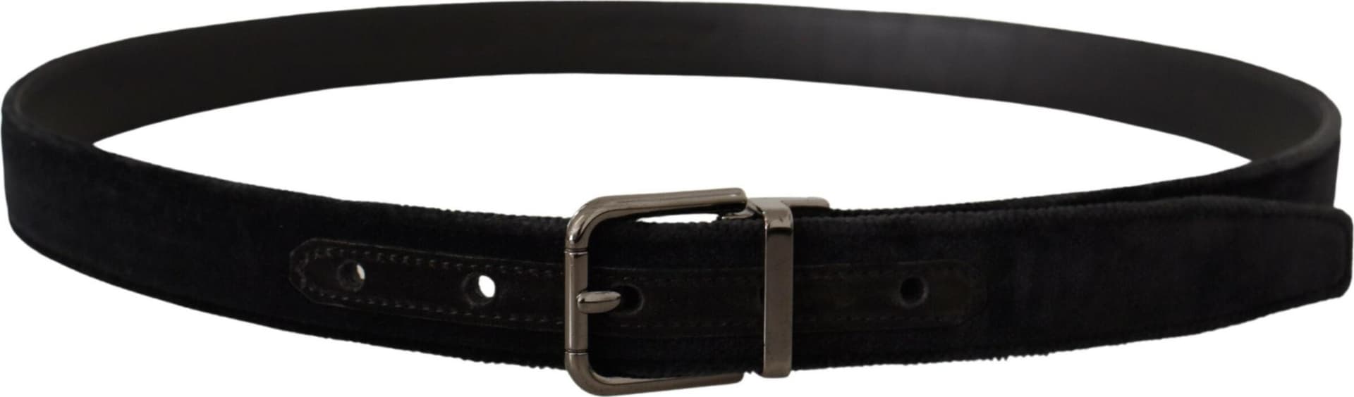 Dolce & Gabbana Black Velvet Silver Tone Logo Metal Buckle Belt - 2