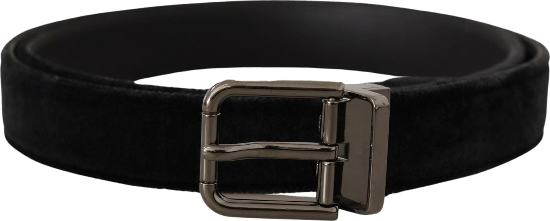 Dolce & Gabbana Black Velvet Silver Tone Logo Metal Buckle Belt - 3