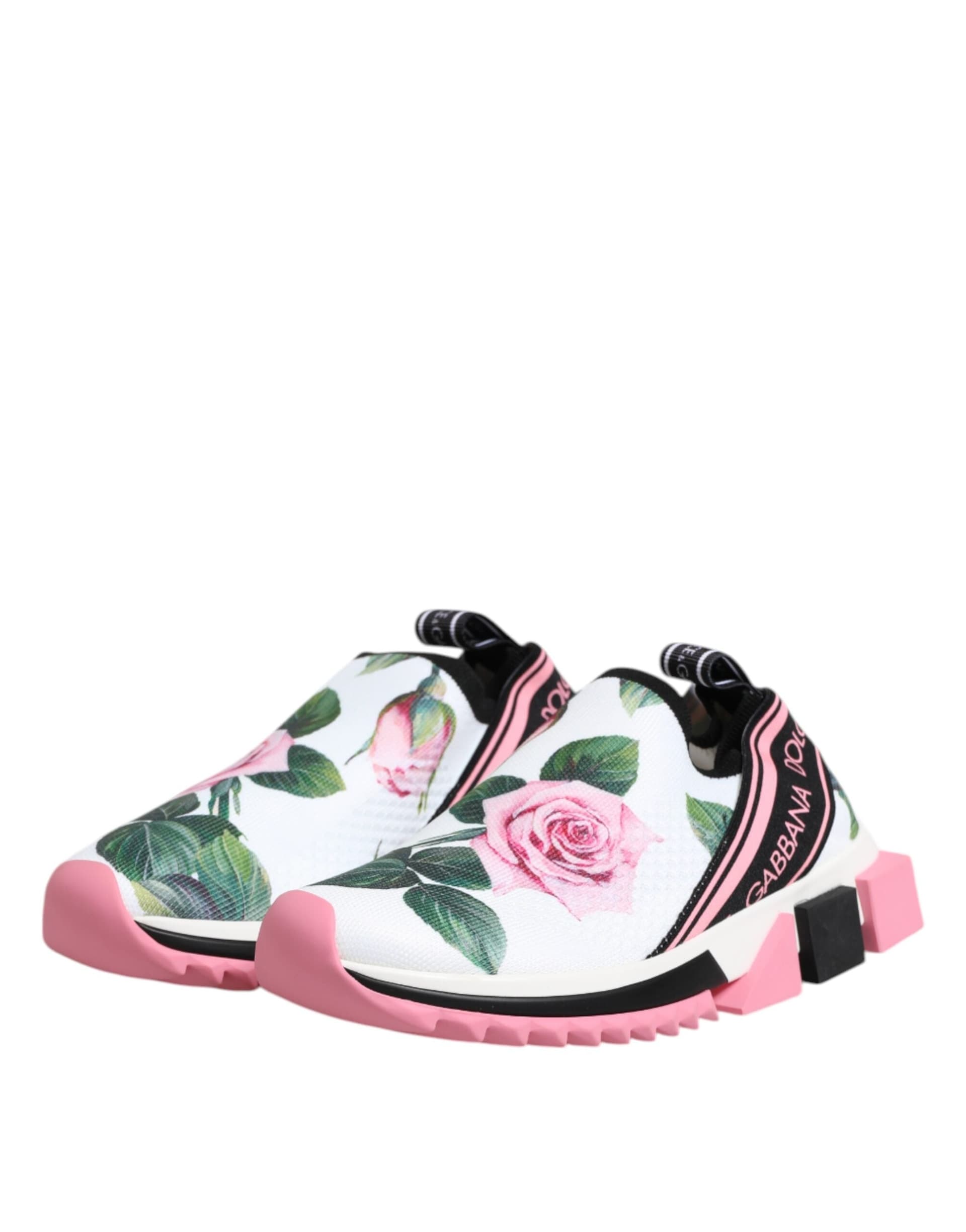 Dolce & Gabbana White Rose Print Sorrento Sneakers Shoes - 3