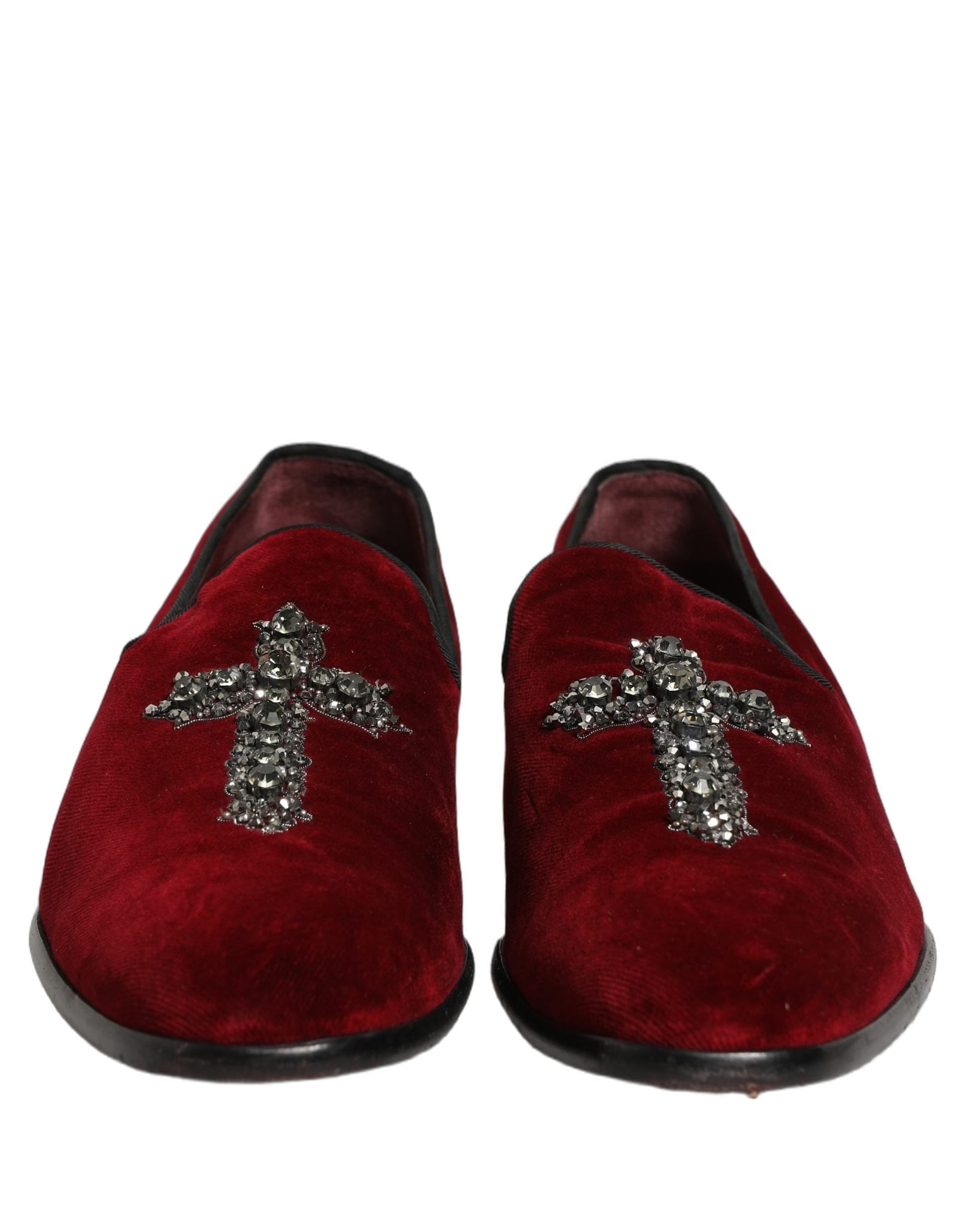 Dolce & Gabbana Maroon Suede Cross Slip On Dress Loafers Shoes - 2