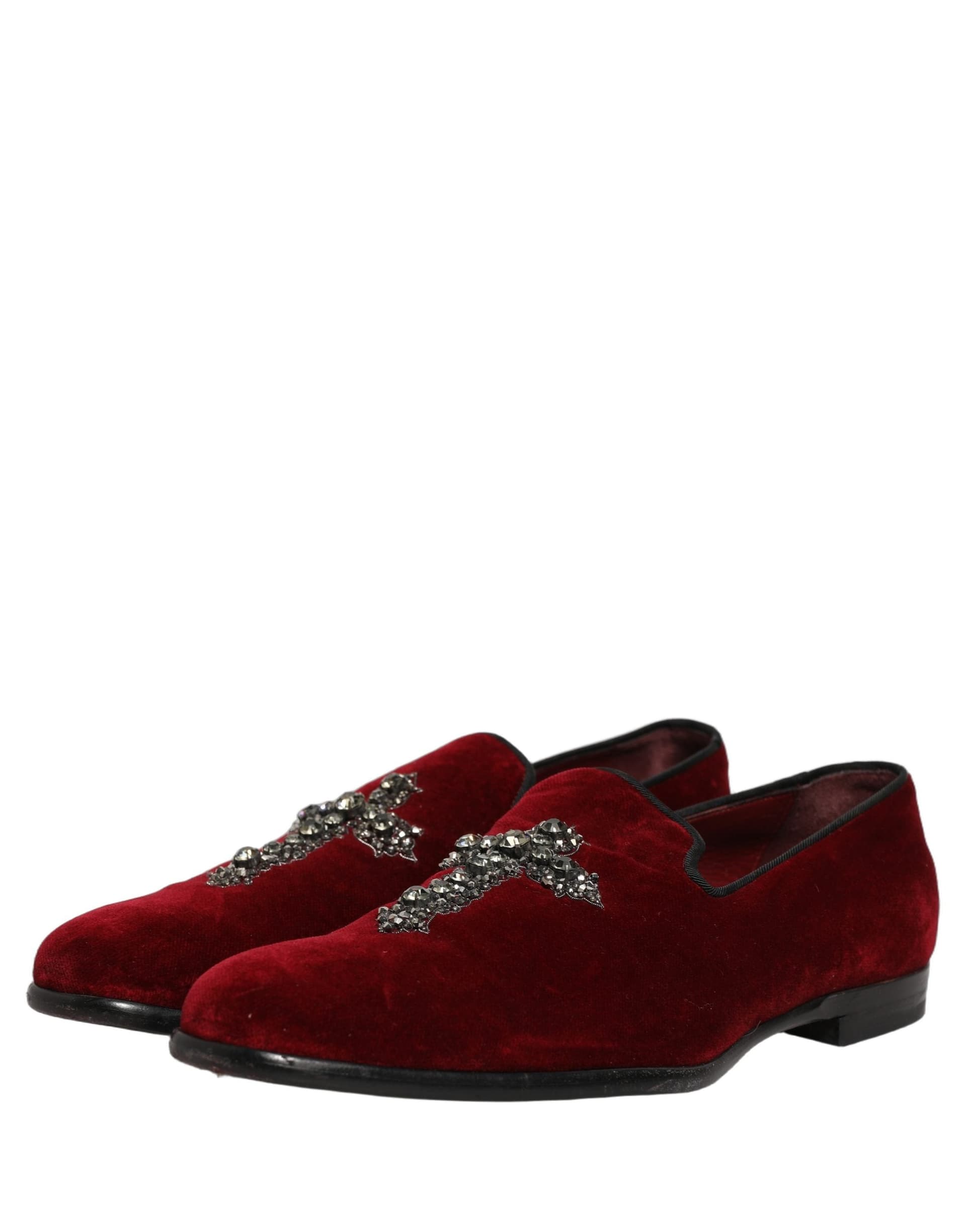 Dolce & Gabbana Maroon Suede Cross Slip On Dress Loafers Shoes - 4