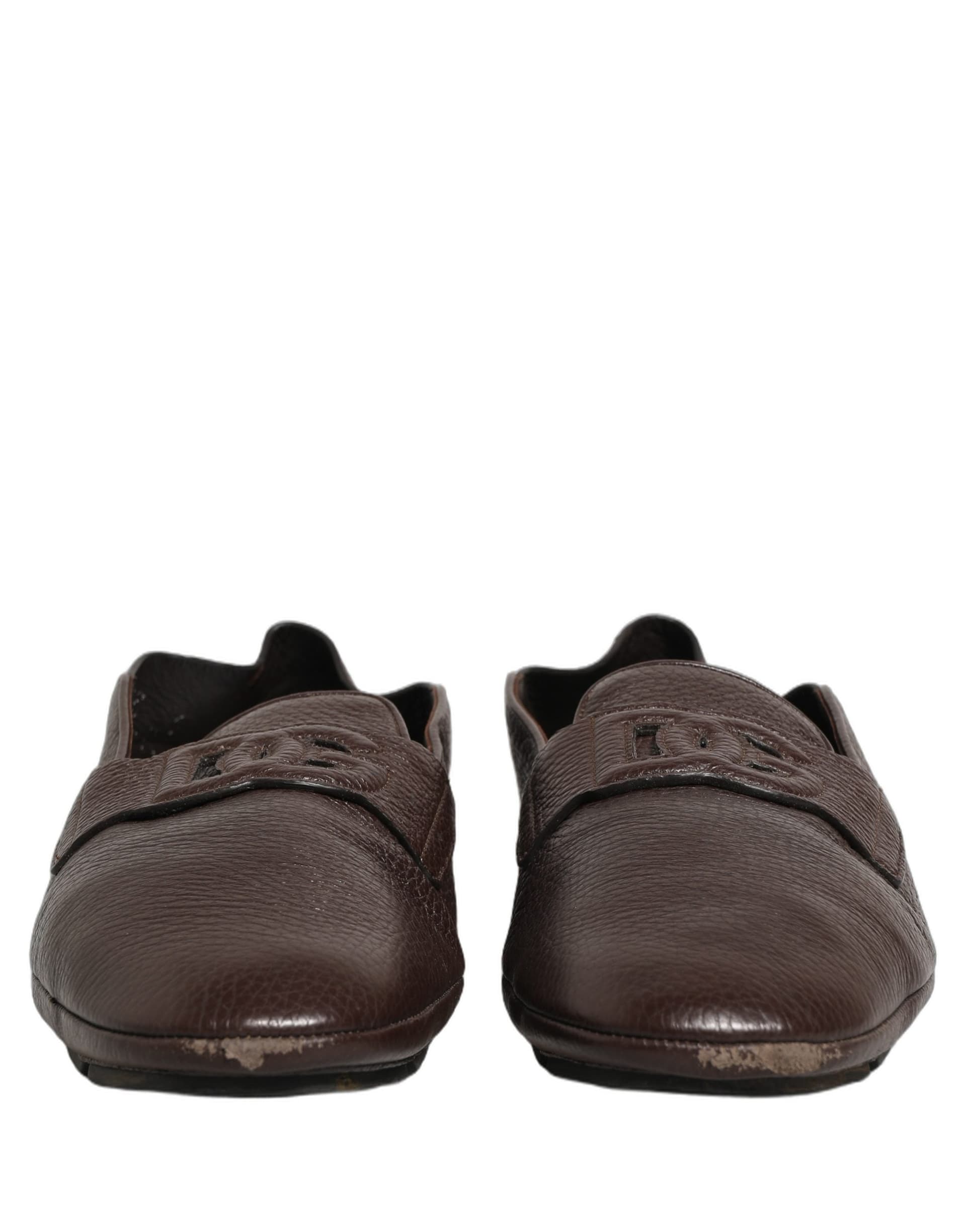 Dolce & Gabbana Brown Deerskin Leather Driver Loafers Shoes - 2