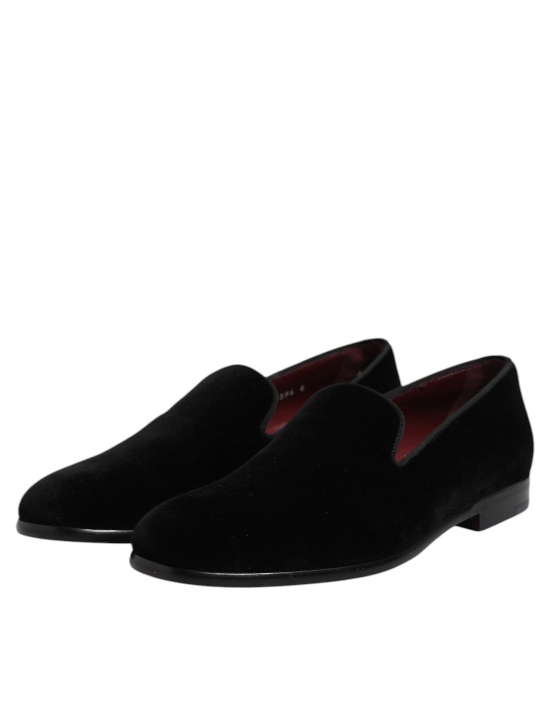 Dolce & Gabbana Black Velvet Slip On Loafers Formal Shoes - 3