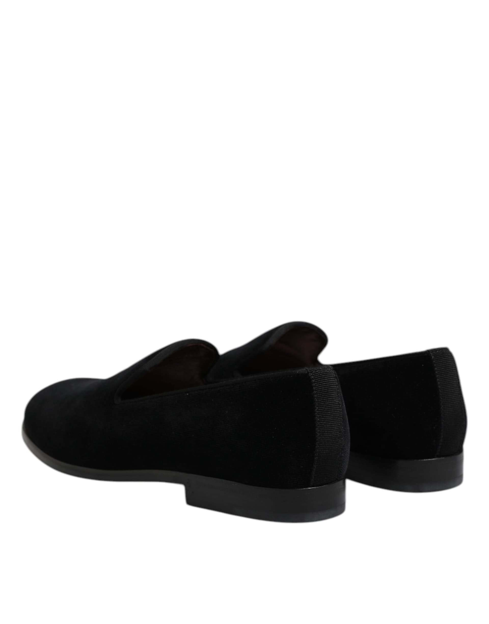 Dolce & Gabbana Black Velvet Slip On Loafers Formal Shoes - 4