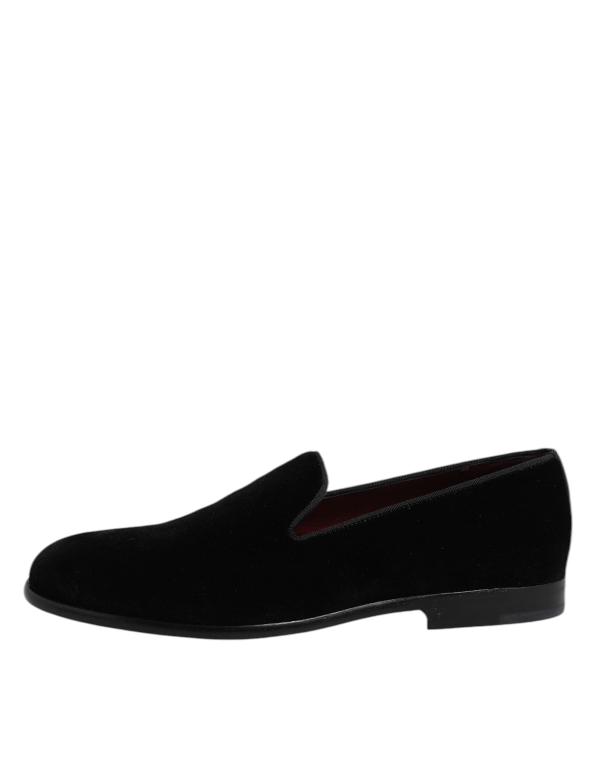 Dolce & Gabbana Black Velvet Slip On Loafers Formal Shoes - 5