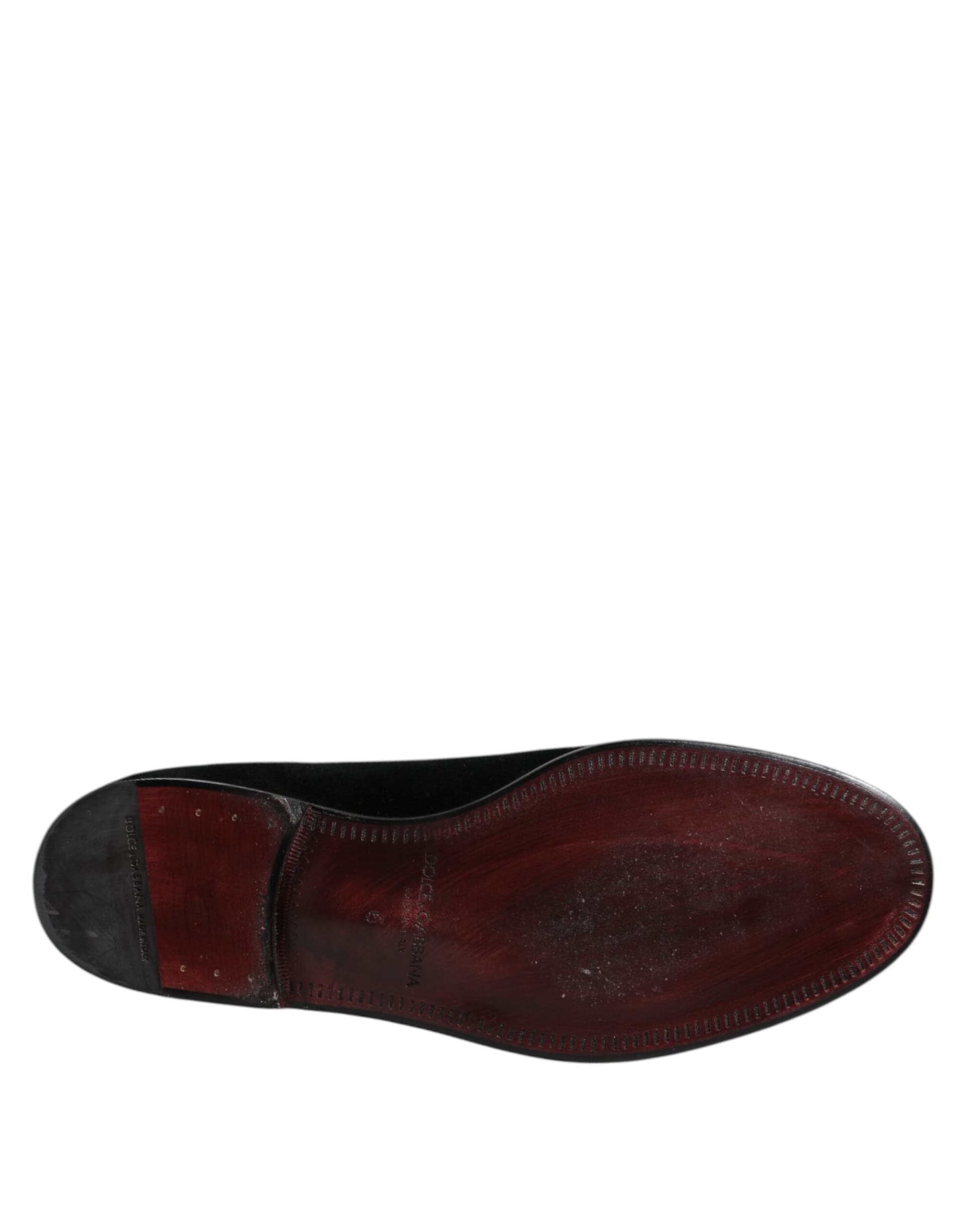 Dolce & Gabbana Black Velvet Slip On Loafers Formal Shoes - 8