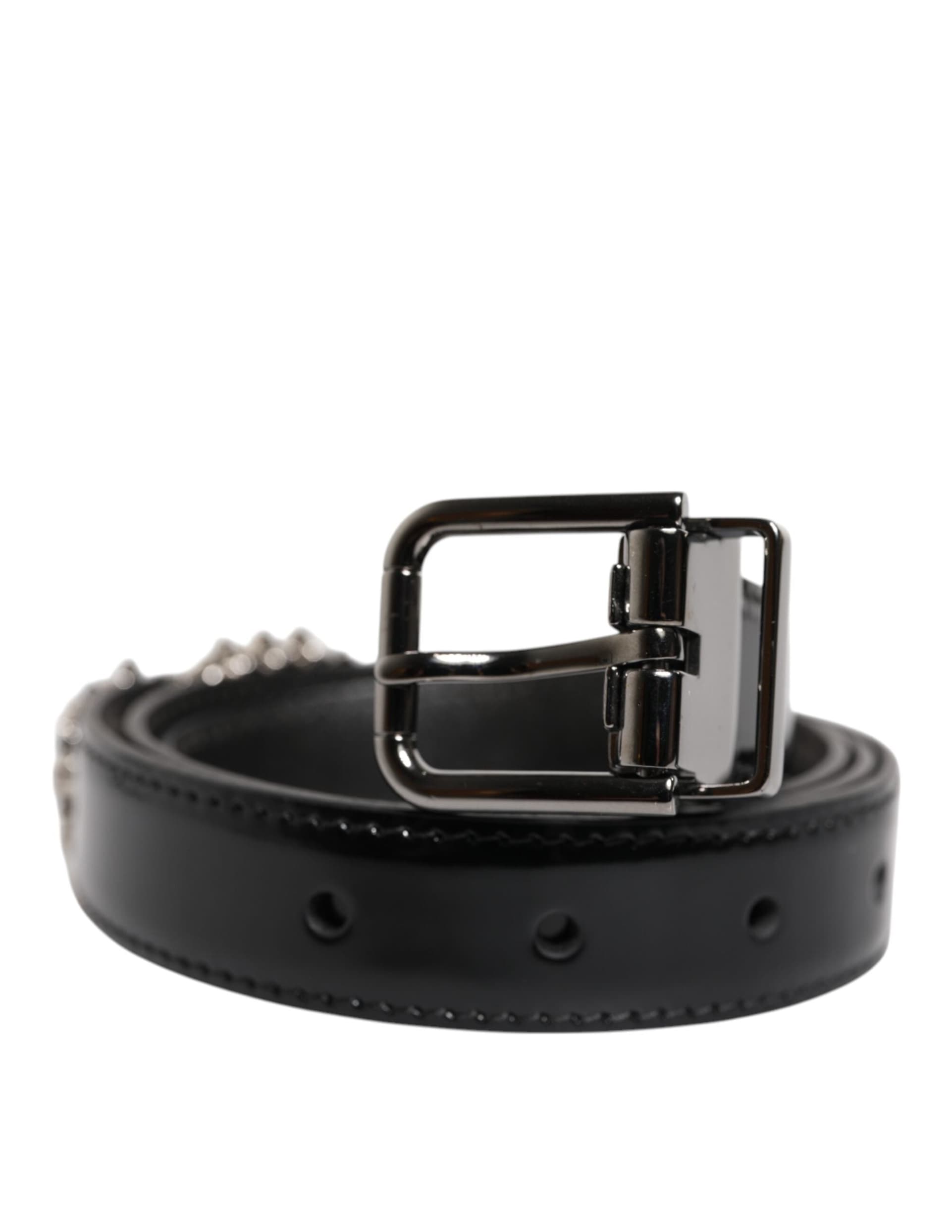 Dolce & Gabbana Black Embellished Metal Logo Buckle Belt - 2