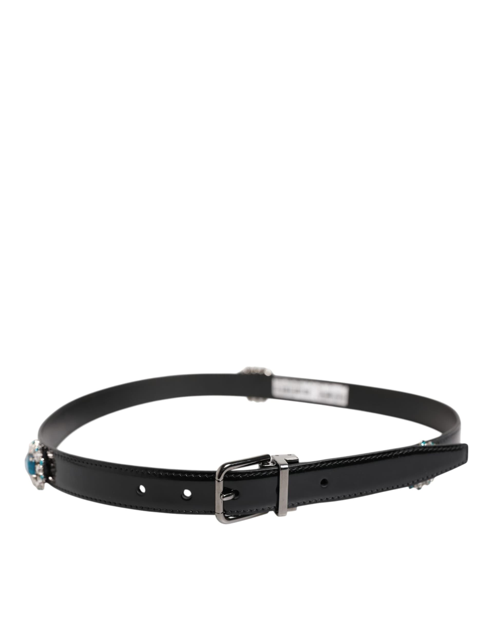 Dolce & Gabbana Black Embellished Metal Logo Buckle Belt - 3