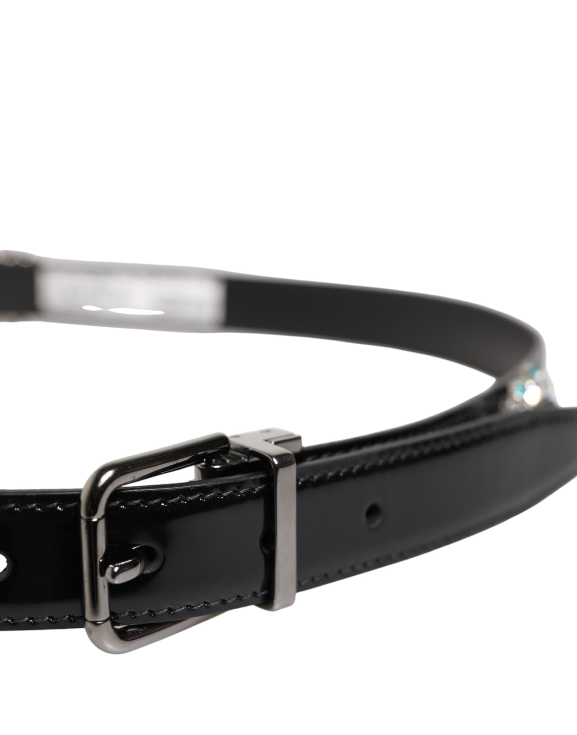 Dolce & Gabbana Black Embellished Metal Logo Buckle Belt - 4