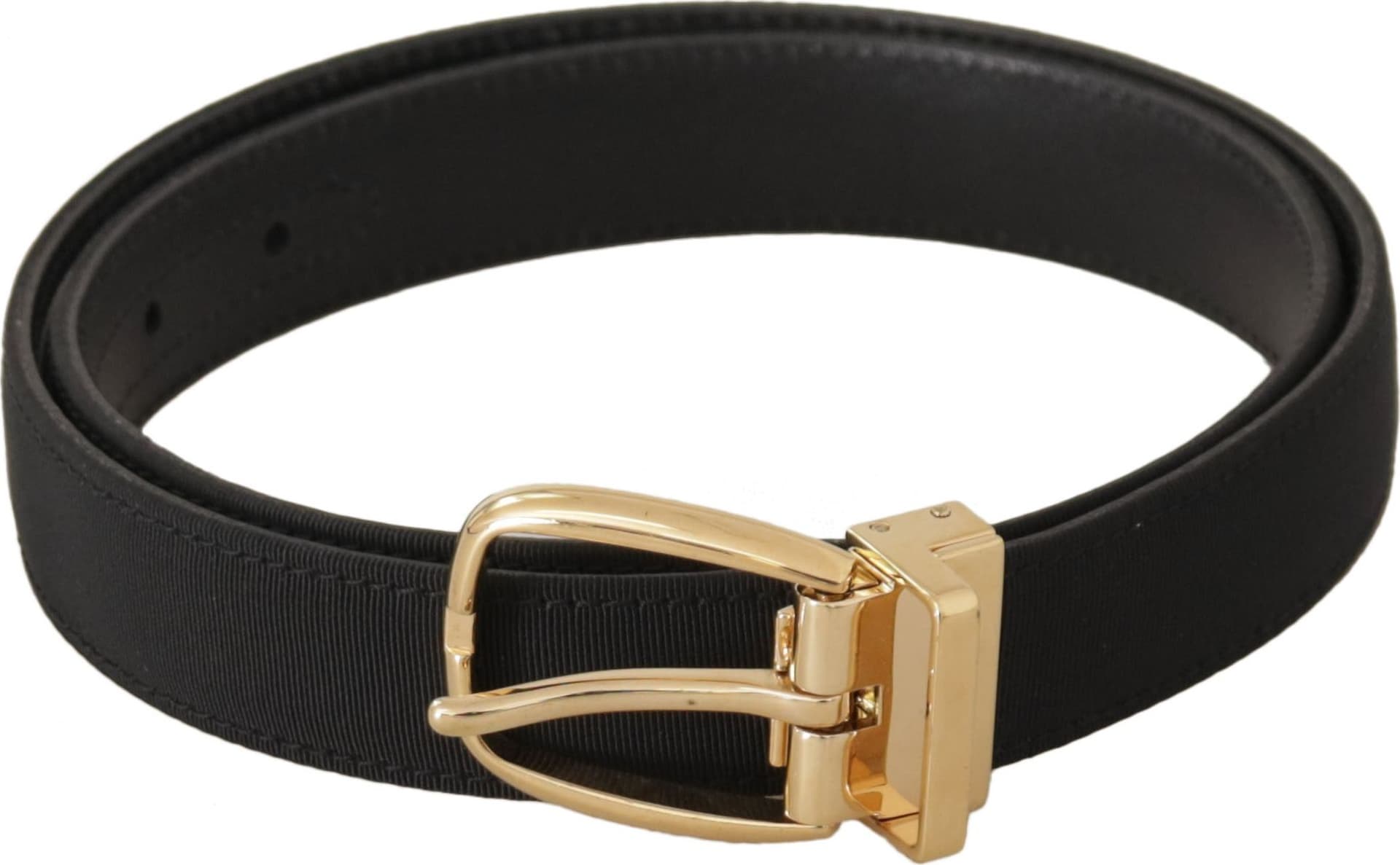 Dolce & Gabbana Black Canvas Leather Gold Metal Buckle Belt - 3