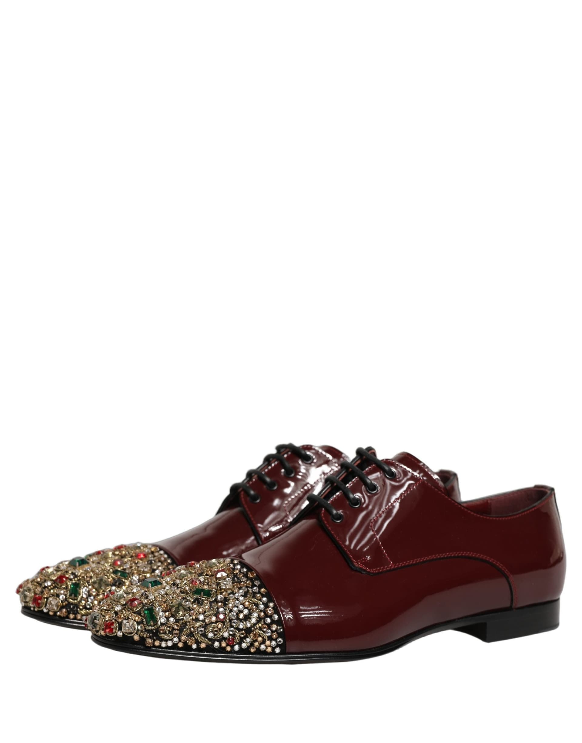 Dolce & Gabbana Maroon Embellished Derby Dress Formal Shoes - 3