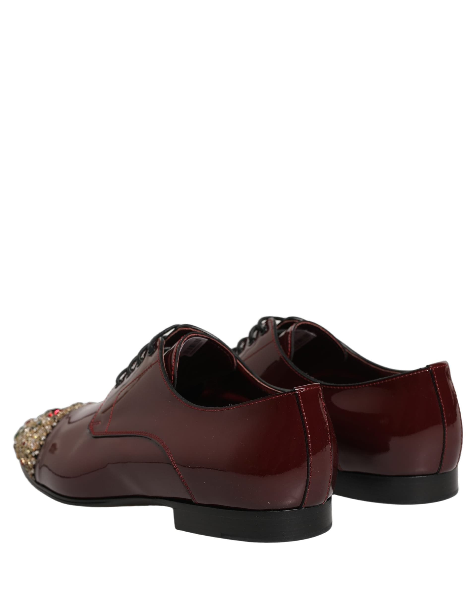 Dolce & Gabbana Maroon Embellished Derby Dress Formal Shoes - 4