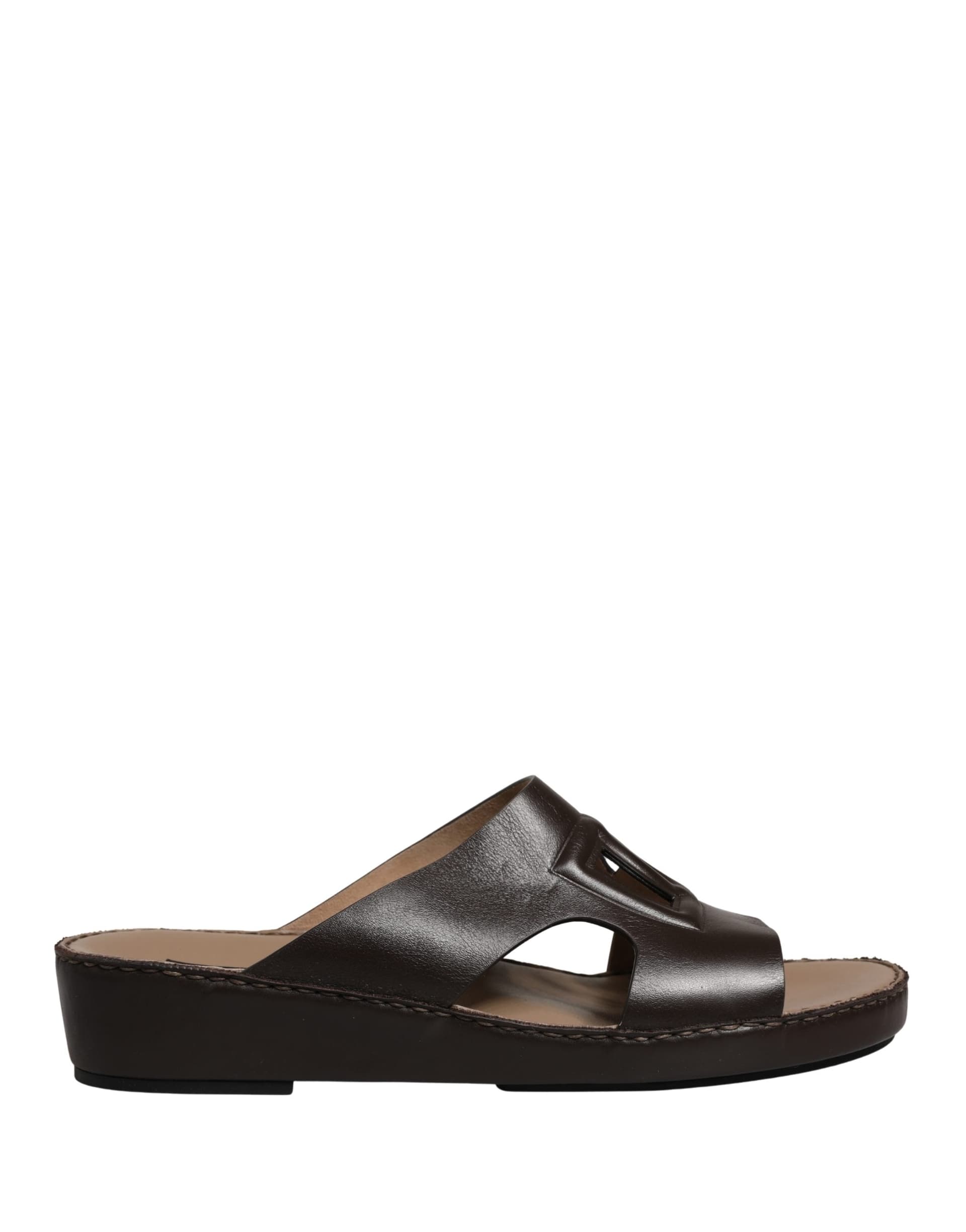 Dolce & Gabbana Brown Leather Cutout DG Logo Sandals Shoes - 4