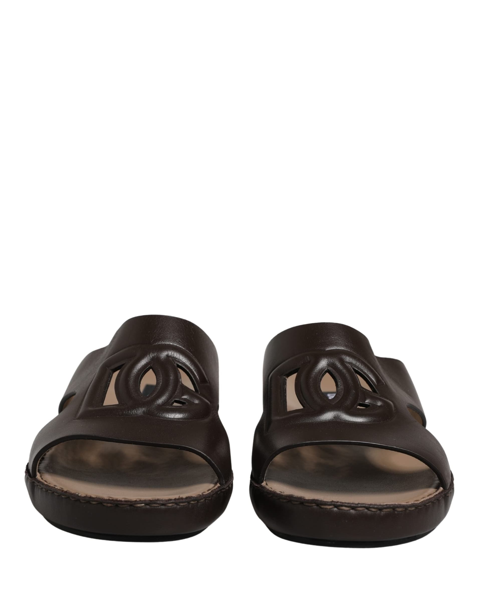 Dolce & Gabbana Brown Leather Cutout DG Logo Sandals Shoes - 6