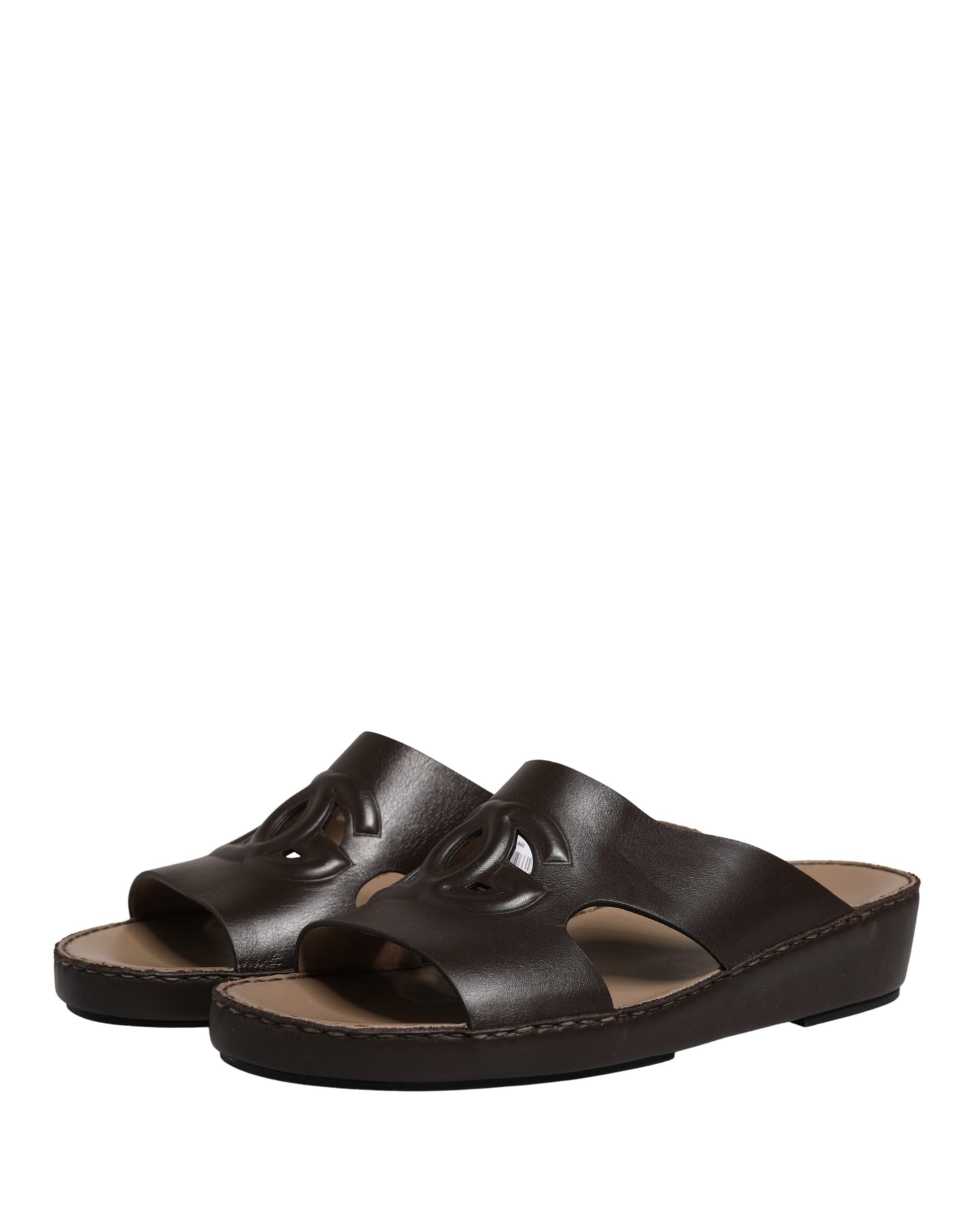 Dolce & Gabbana Brown Leather Cutout DG Logo Sandals Shoes - 8