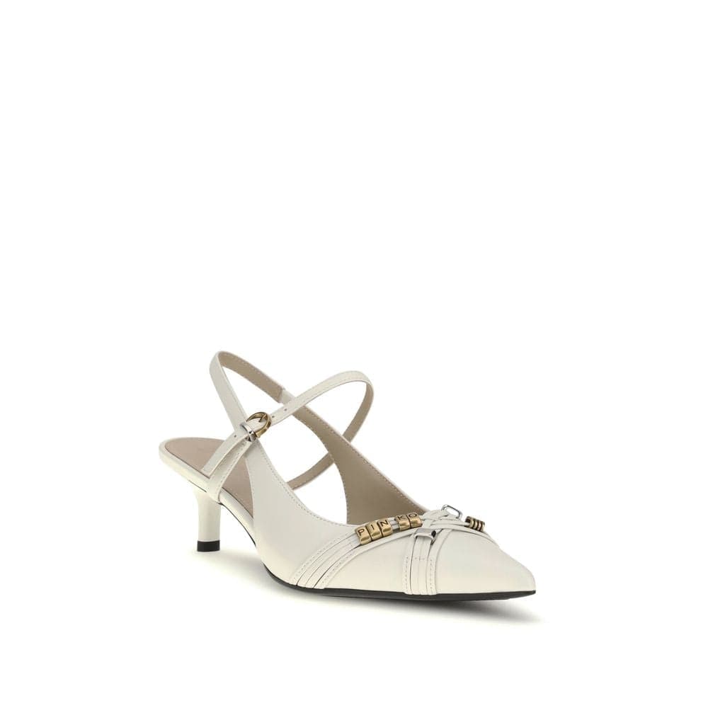 PINKO White Calf Leather Bos Taurus Mid Heel Pumps - 2