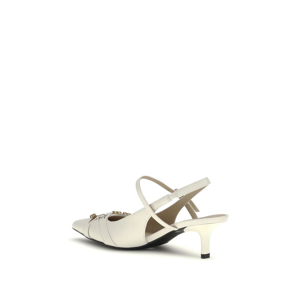 PINKO White Calf Leather Bos Taurus Mid Heel Pumps - 3