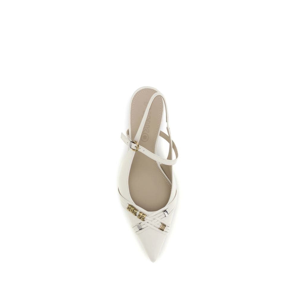 PINKO White Calf Leather Bos Taurus Mid Heel Pumps - 4