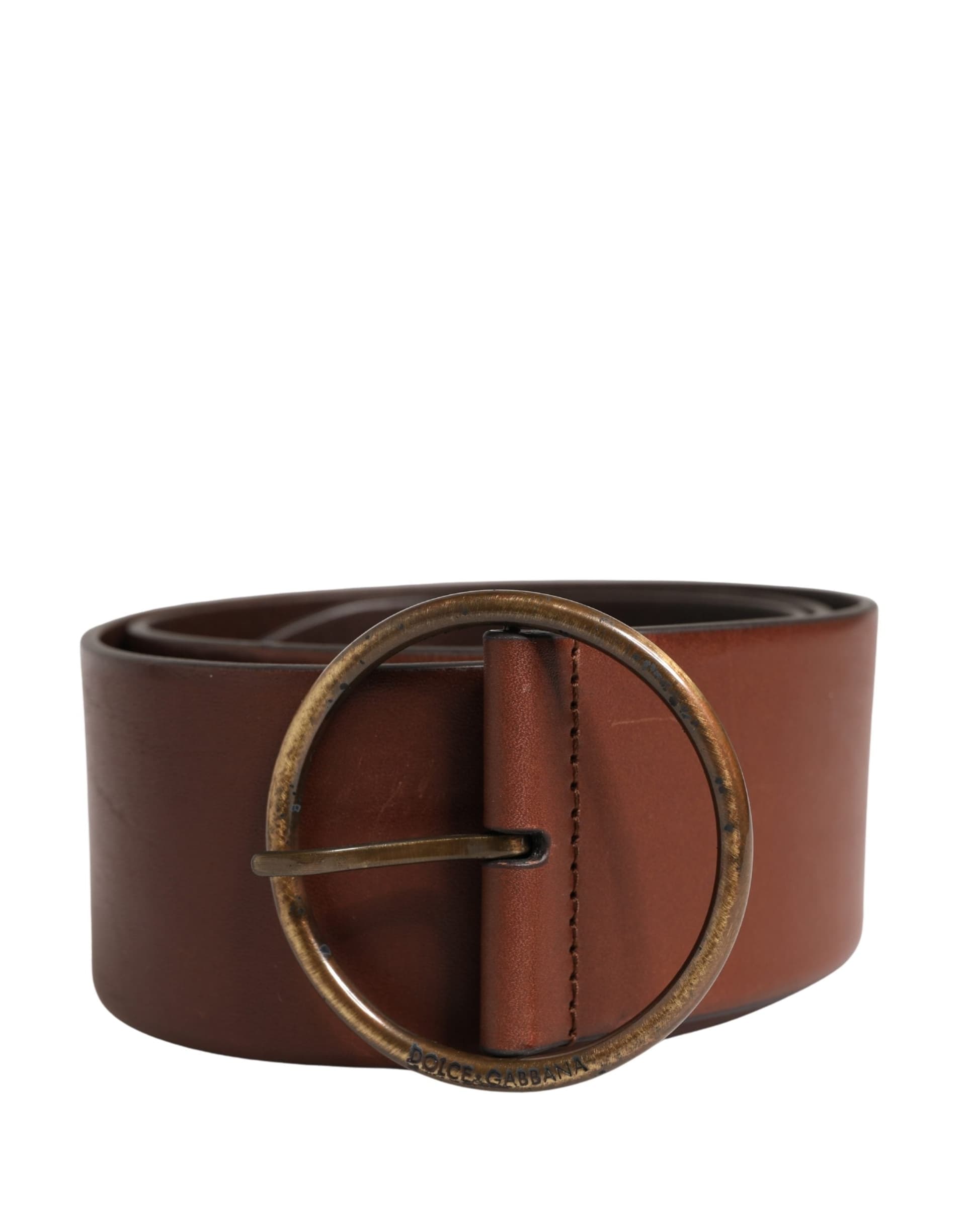 Dolce & Gabbana Brown Leather Wide Waist Metal Round Belt - 2