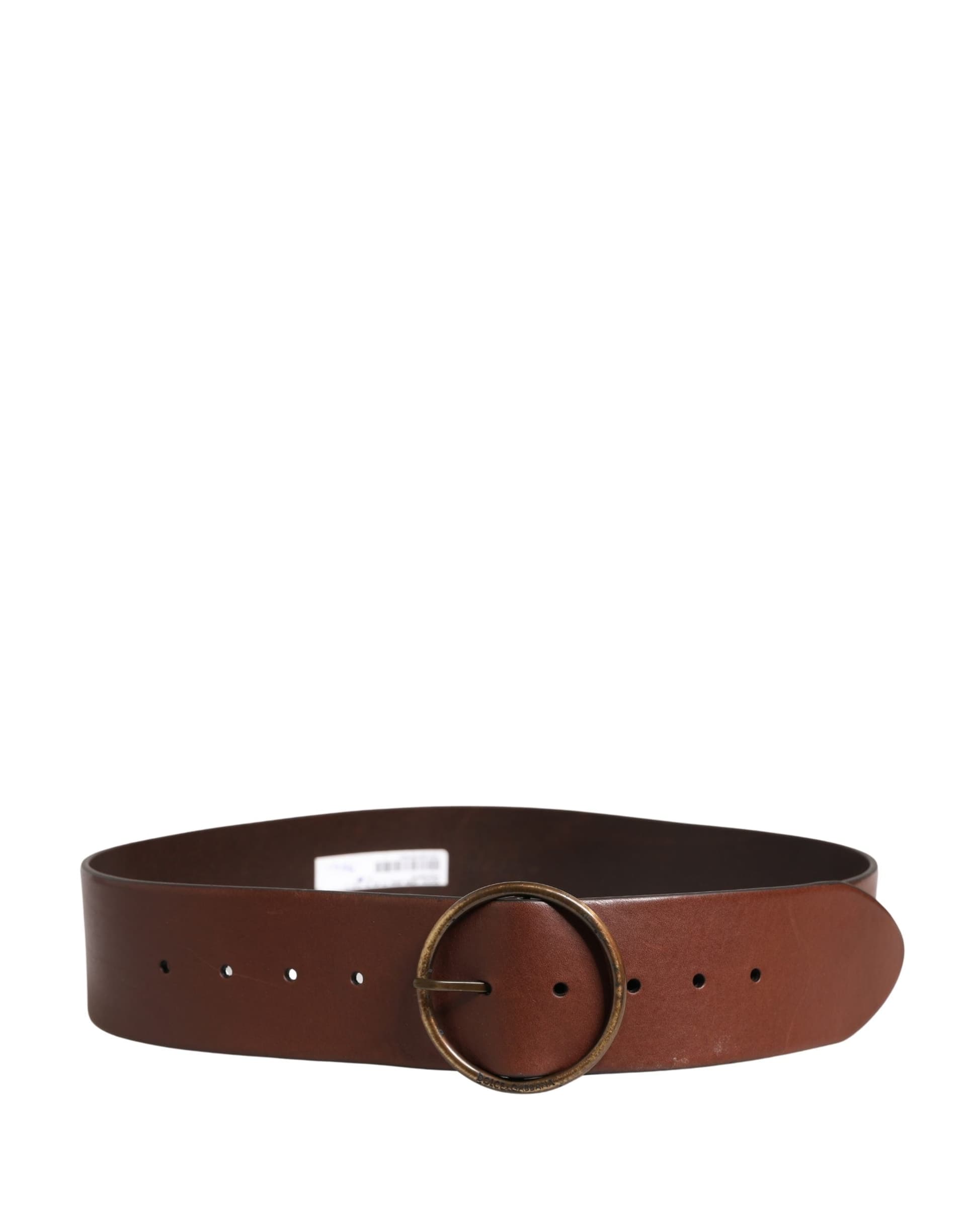 Dolce & Gabbana Brown Leather Wide Waist Metal Round Belt - 3