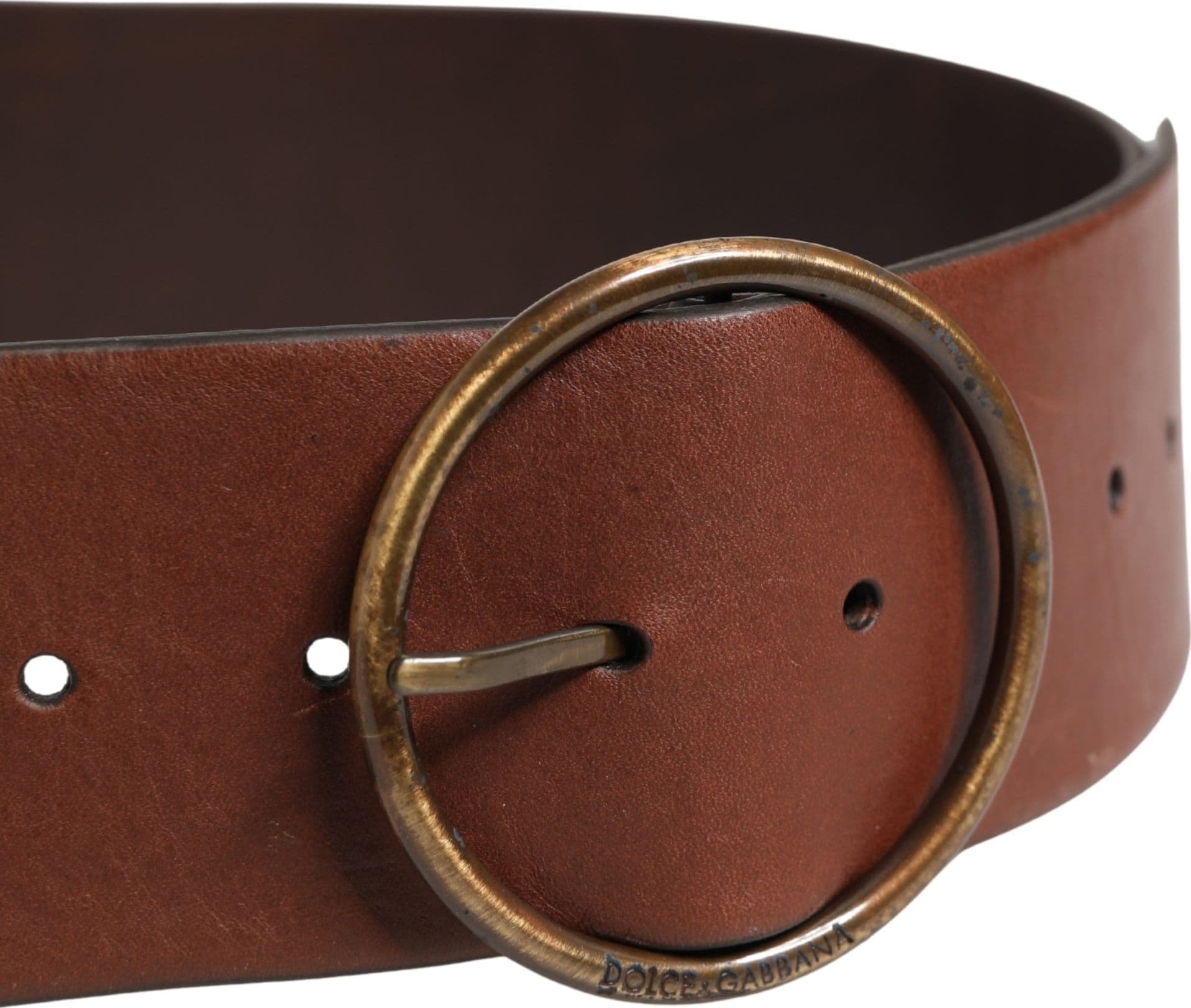 Dolce & Gabbana Brown Leather Wide Waist Metal Round Belt - 4