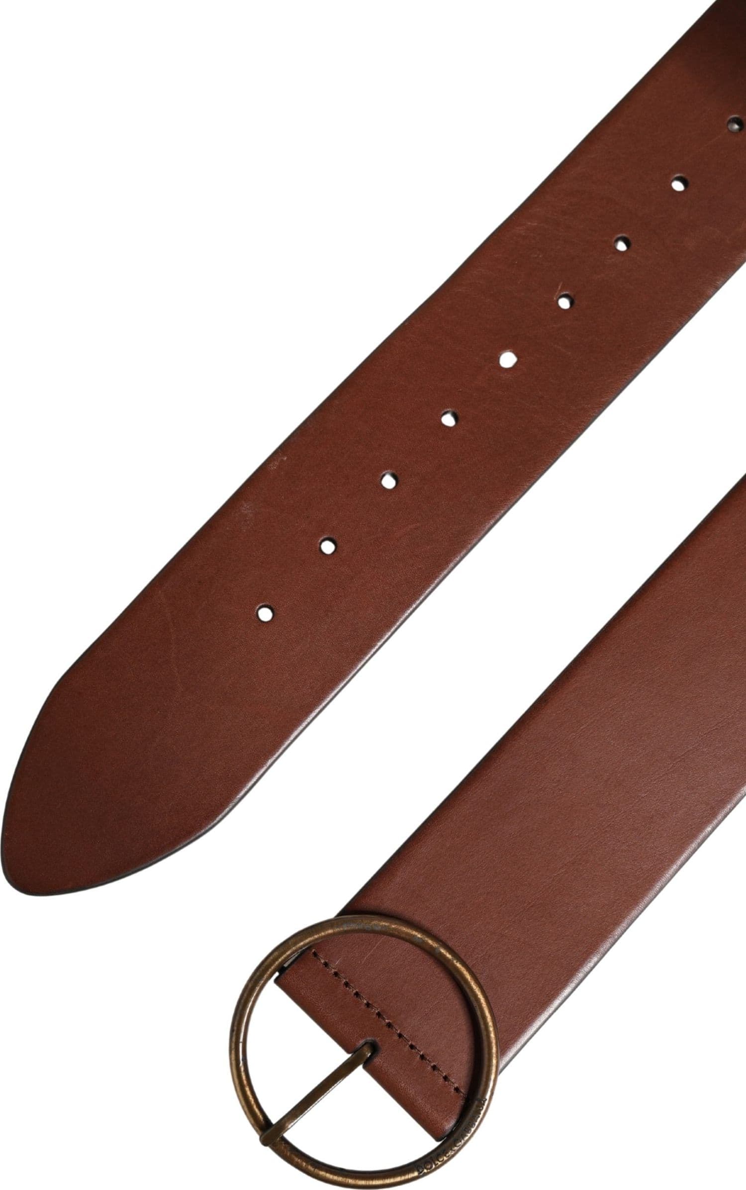 Dolce & Gabbana Brown Leather Wide Waist Metal Round Belt - 7
