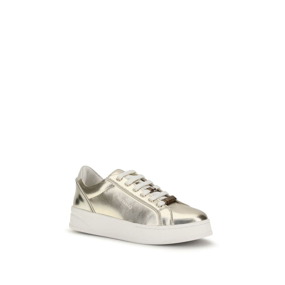 PINKO Gold Calf Leather Bos Taurus Platform Sneakers - 2