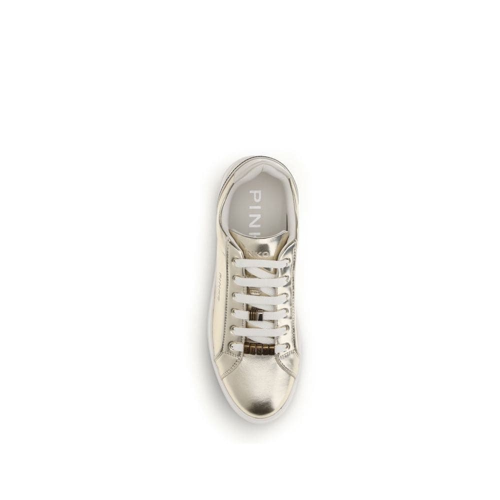 PINKO Gold Calf Leather Bos Taurus Platform Sneakers - 4
