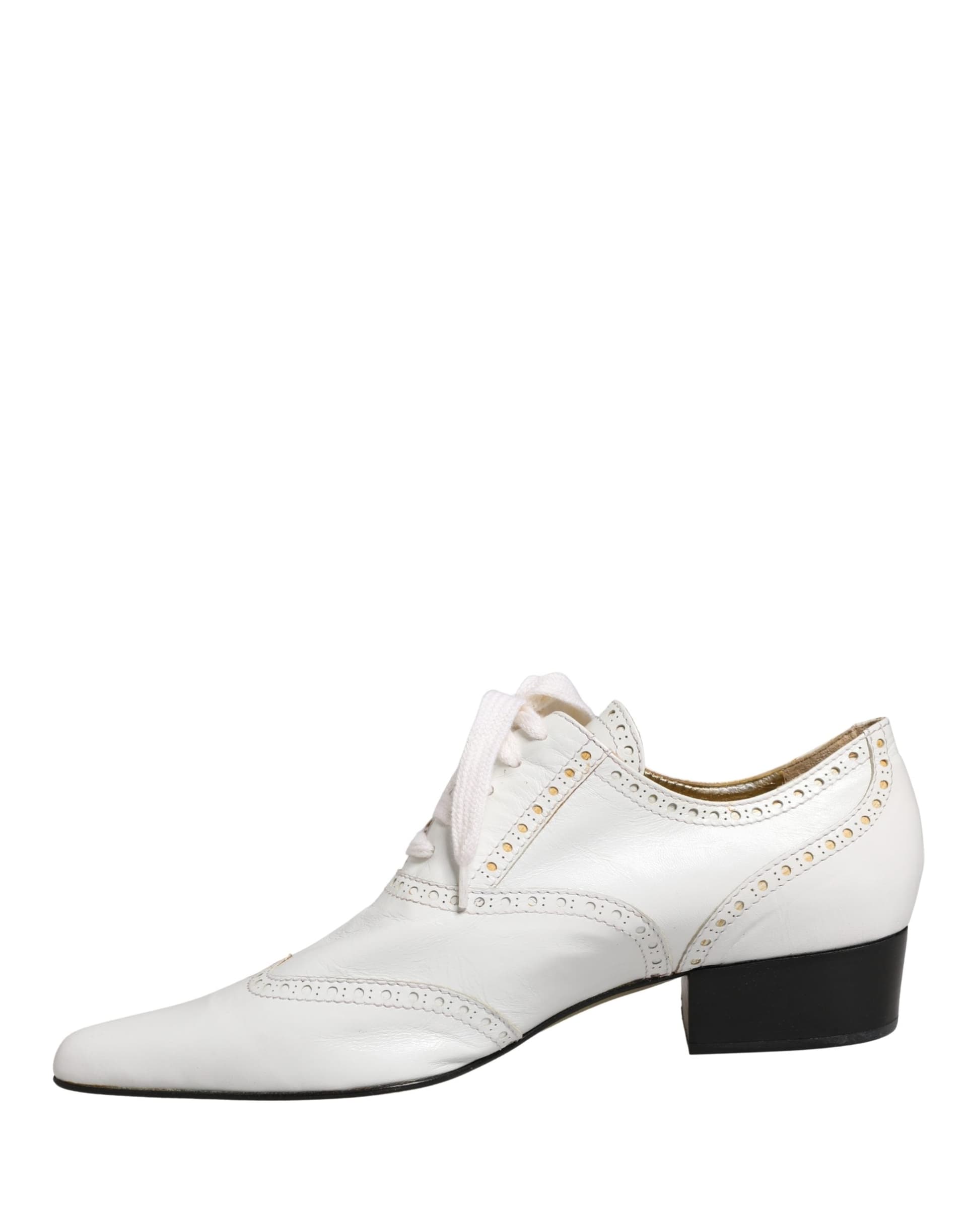 Dolce & Gabbana White Leather Brogue Oxford Lace Up Shoes - 3
