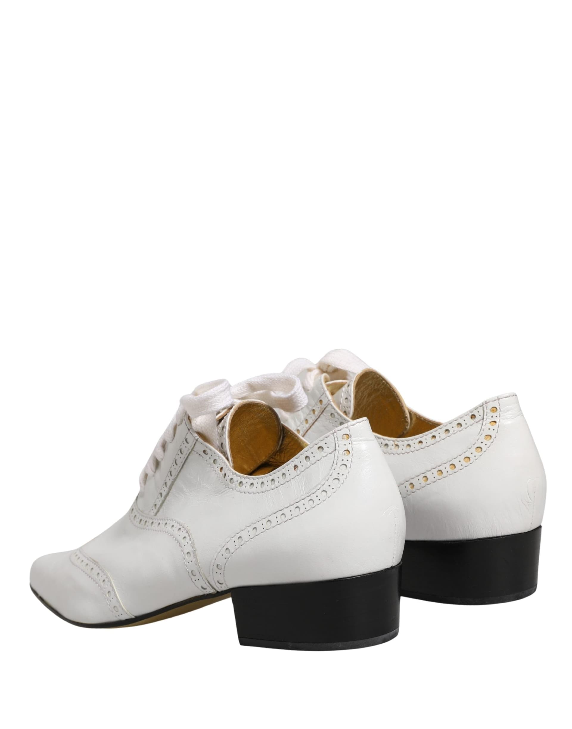 Dolce & Gabbana White Leather Brogue Oxford Lace Up Shoes - 4