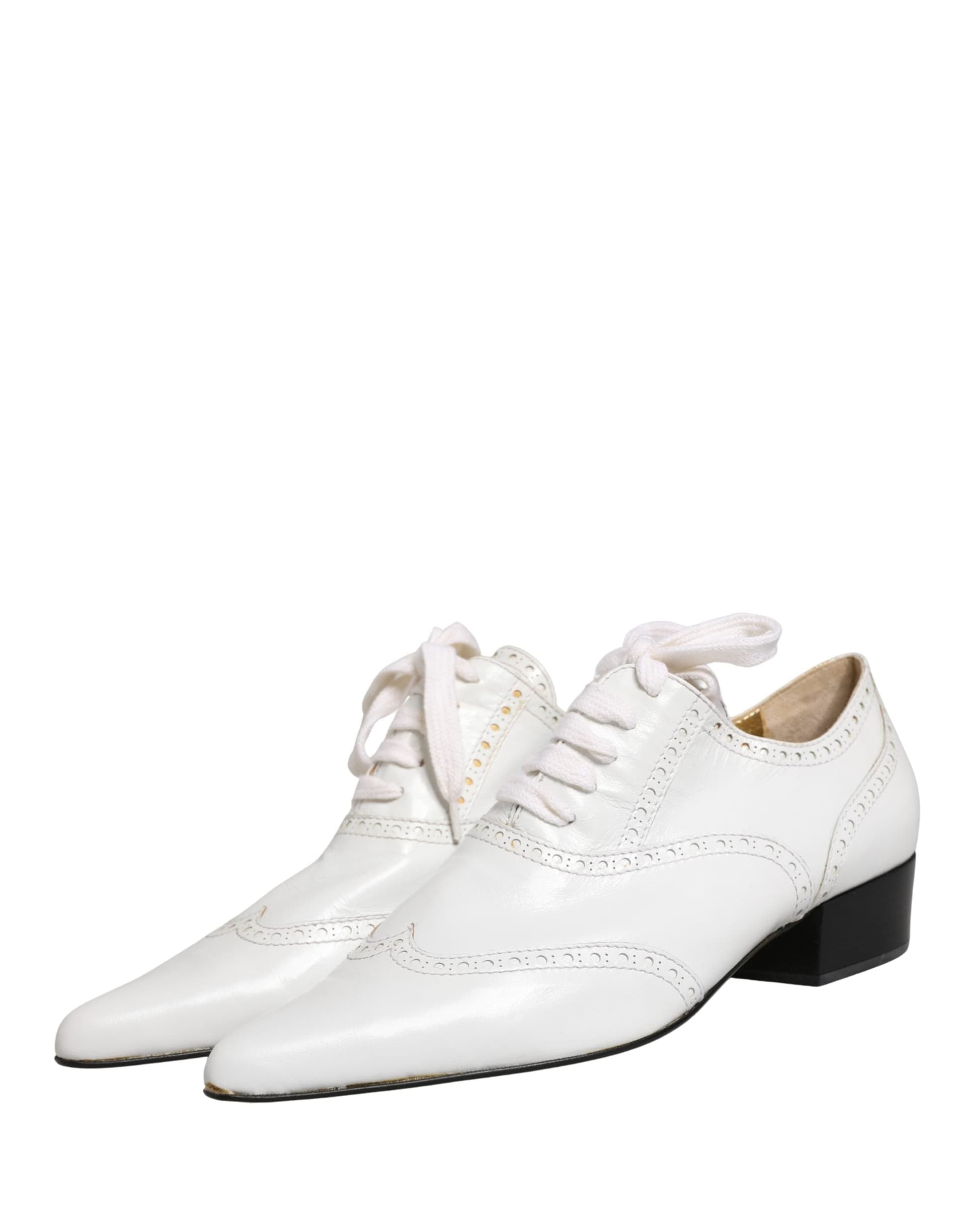 Dolce & Gabbana White Leather Brogue Oxford Lace Up Shoes - 5