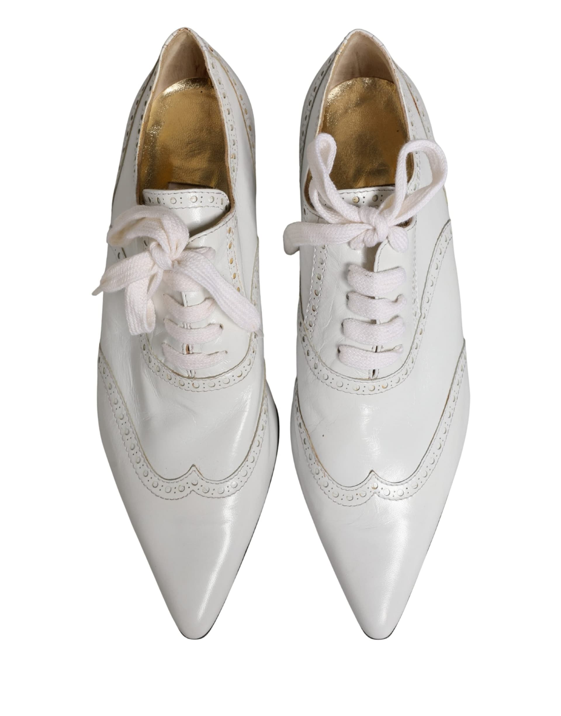 Dolce & Gabbana White Leather Brogue Oxford Lace Up Shoes - 6