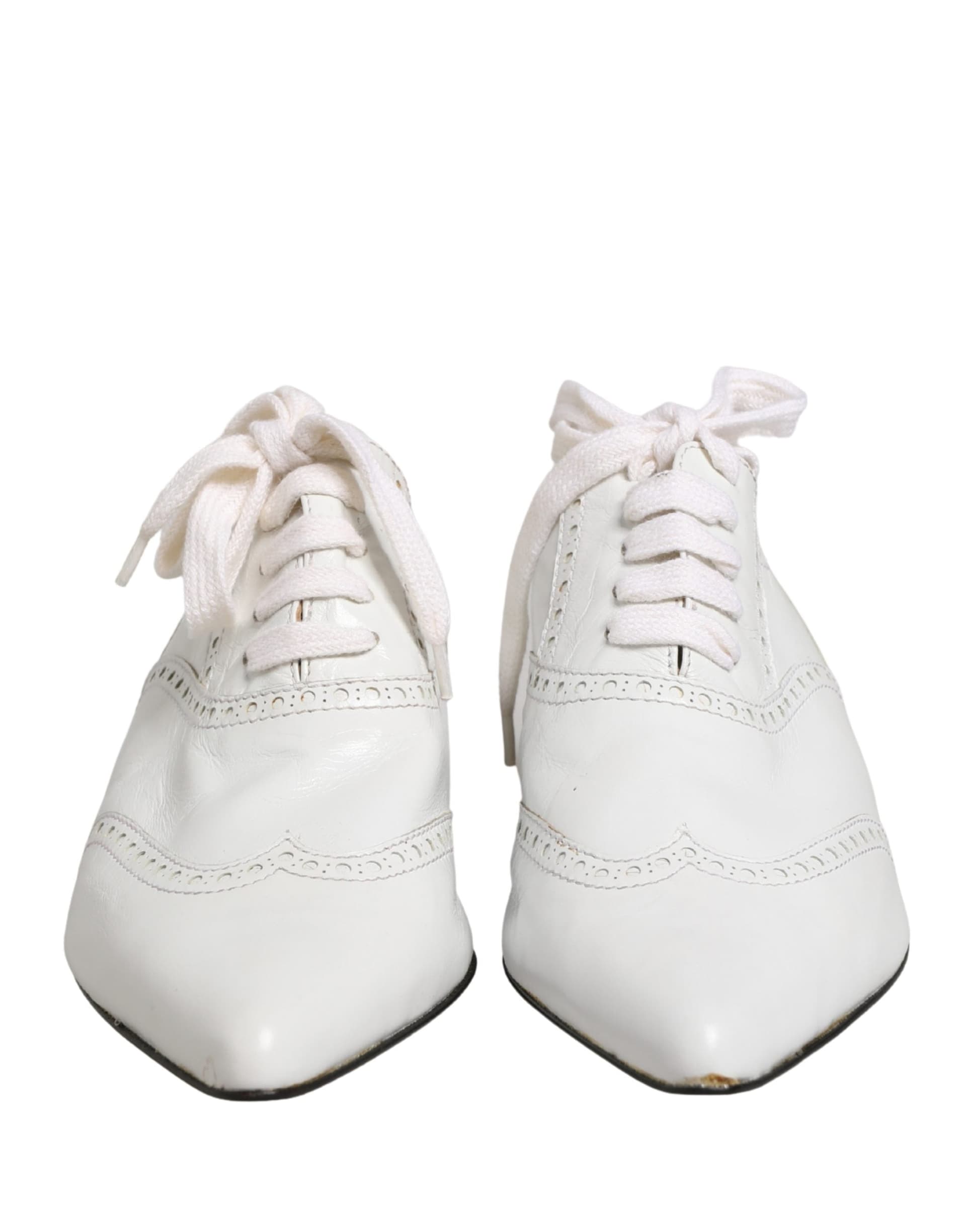 Dolce & Gabbana White Leather Brogue Oxford Lace Up Shoes - 7