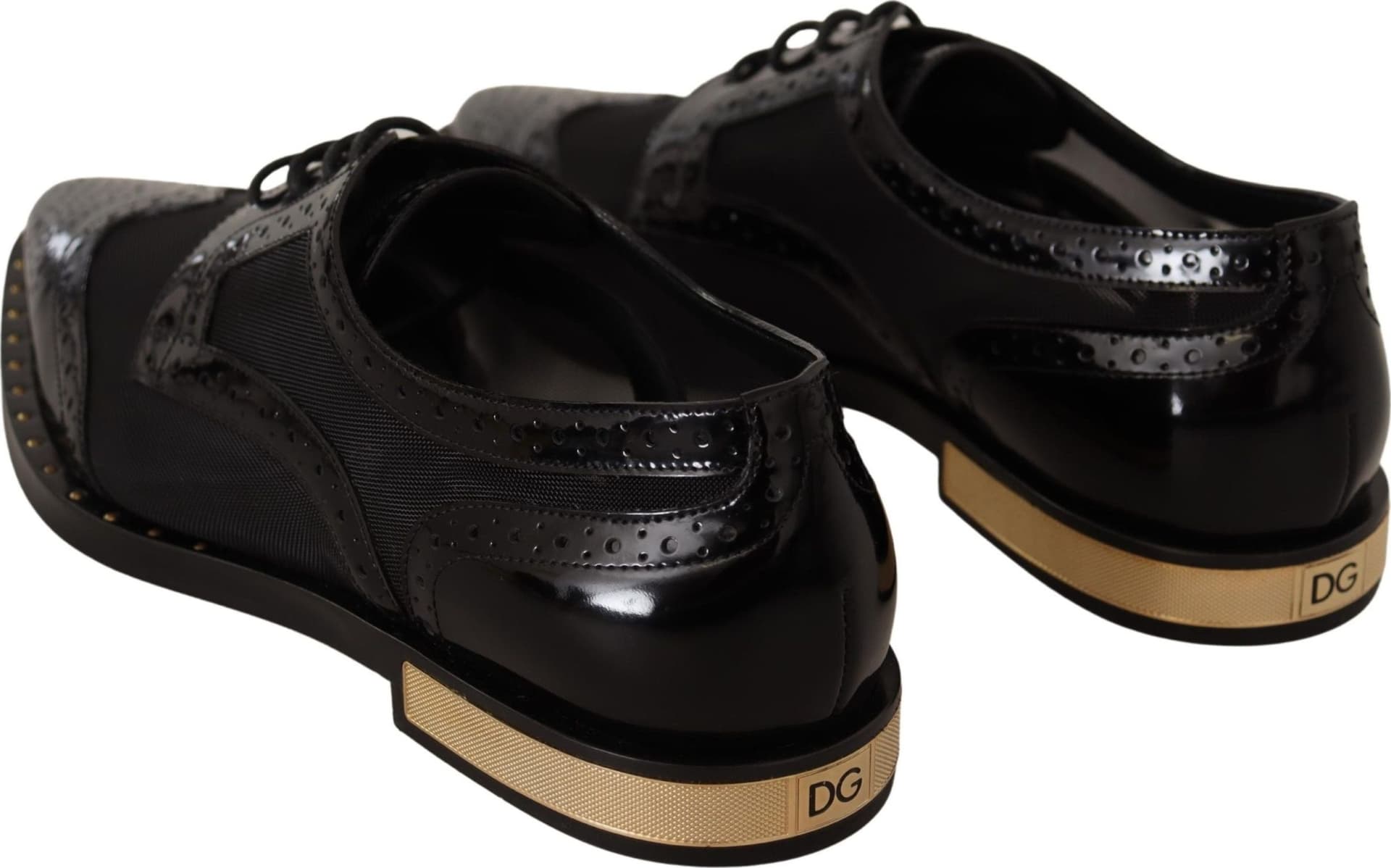 Dolce & Gabbana Black Leather Broques Sheer Wingtip Shoes - 2