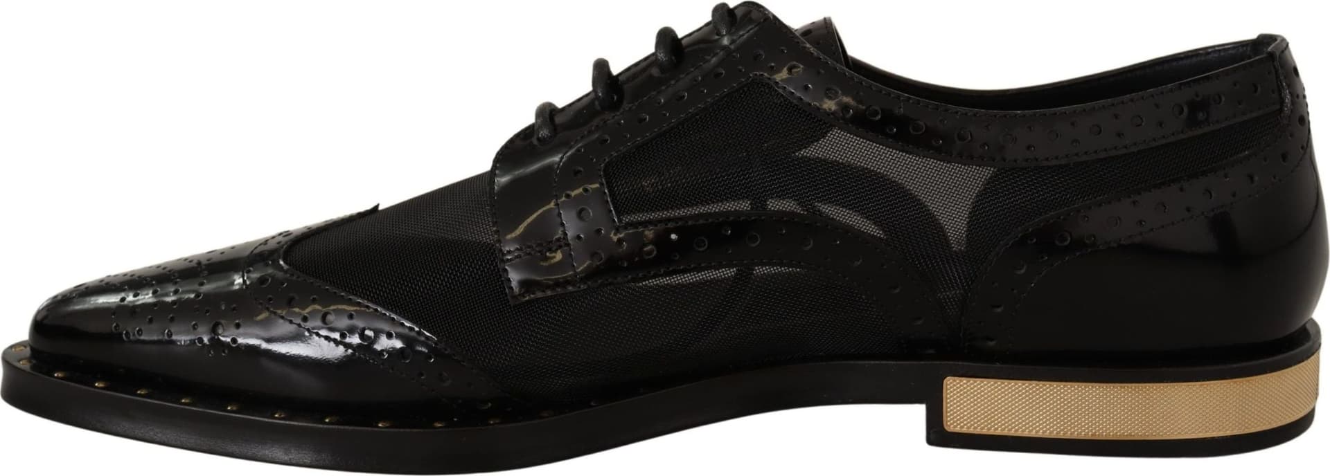 Dolce & Gabbana Black Leather Broques Sheer Wingtip Shoes - 3