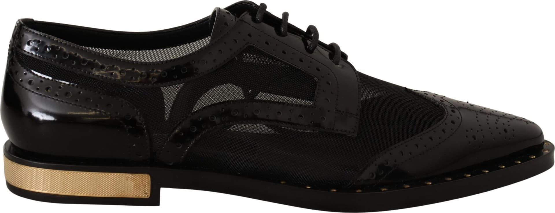 Dolce & Gabbana Black Leather Broques Sheer Wingtip Shoes - 4