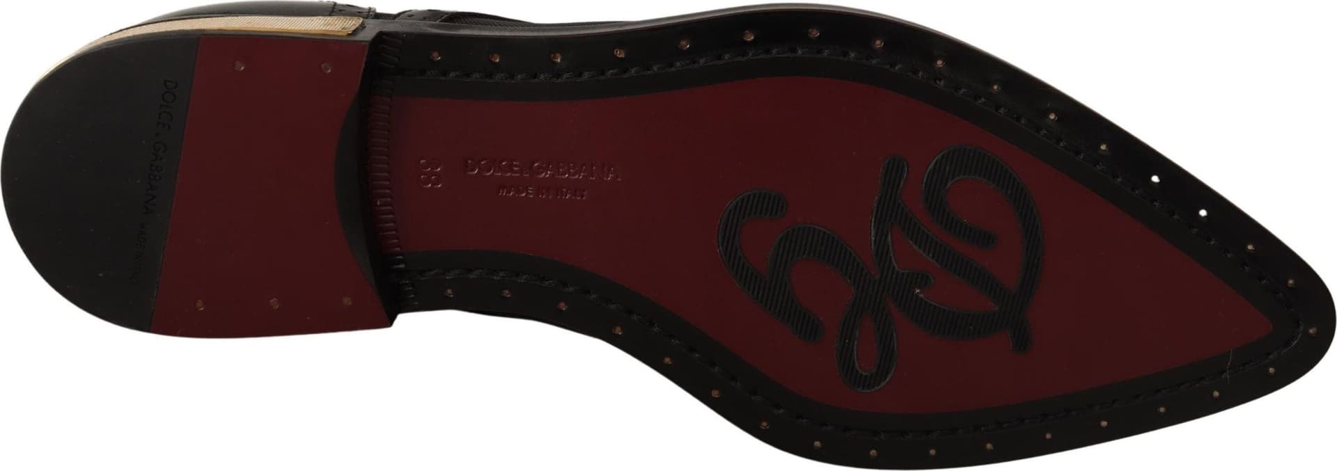 Dolce & Gabbana Black Leather Broques Sheer Wingtip Shoes - 5