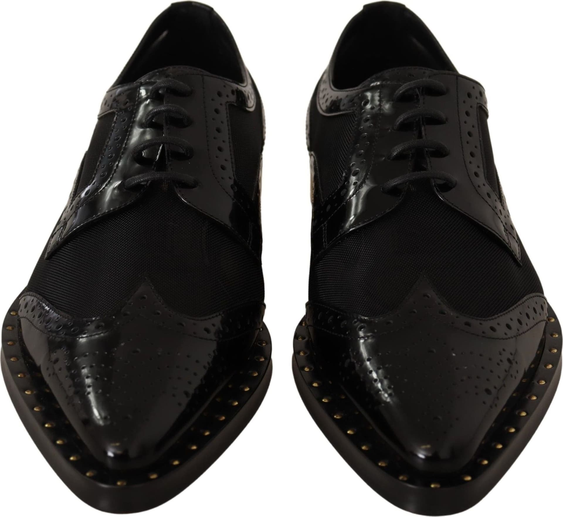 Dolce & Gabbana Black Leather Broques Sheer Wingtip Shoes - 7
